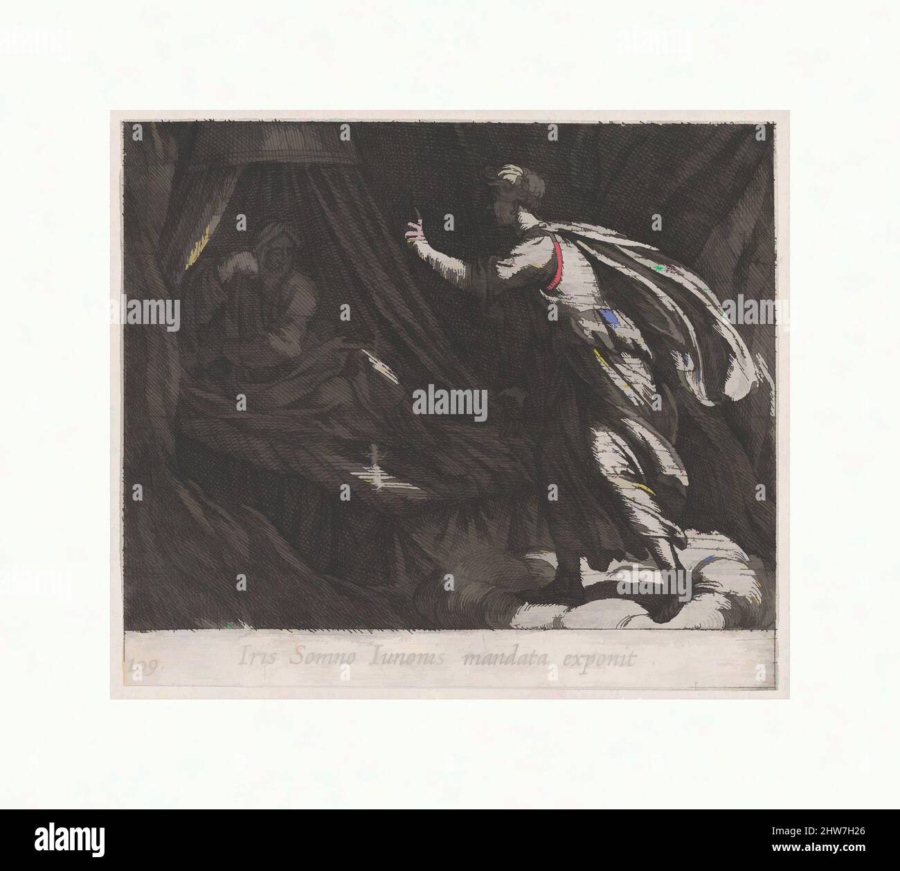 Kunst inspiriert von Tafel 109: Iris Giving Sleep Junos Befehl (Iris Somno Iunonis mandata exponit), aus Ovids 'Metamorphosen', 1606, Ätzung, Blatt: 3 15/16 × 4 5/8 in. (10 × 11,7 cm), Drucke, Antonio Tempesta (Italienisch, Florenz 1555–1630 Rom, Klassische Werke, die von Artotop mit einem Schuss Moderne modernisiert wurden. Formen, Farbe und Wert, auffällige visuelle Wirkung auf Kunst. Emotionen durch Freiheit von Kunstwerken auf zeitgemäße Weise. Eine zeitlose Botschaft, die eine wild kreative neue Richtung verfolgt. Künstler, die sich dem digitalen Medium zuwenden und die Artotop NFT erschaffen Stockfoto