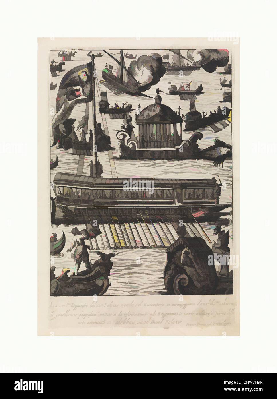 Kunst inspiriert von La serenissima Dogaressa dal suo palazzo...Bucintoro von Habiti d'huomeni et donne Venetiane, ca. 1610, Gravieren, Platte: 10 9/16 x 7 1/16 Zoll (26,8 x 17,9 cm), Drucke, von Artotop modernisierte Klassiker mit einem Schuss Moderne. Formen, Farbe und Wert, auffällige visuelle Wirkung auf Kunst. Emotionen durch Freiheit von Kunstwerken auf zeitgemäße Weise. Eine zeitlose Botschaft, die eine wild kreative neue Richtung verfolgt. Künstler, die sich dem digitalen Medium zuwenden und die Artotop NFT erschaffen Stockfoto