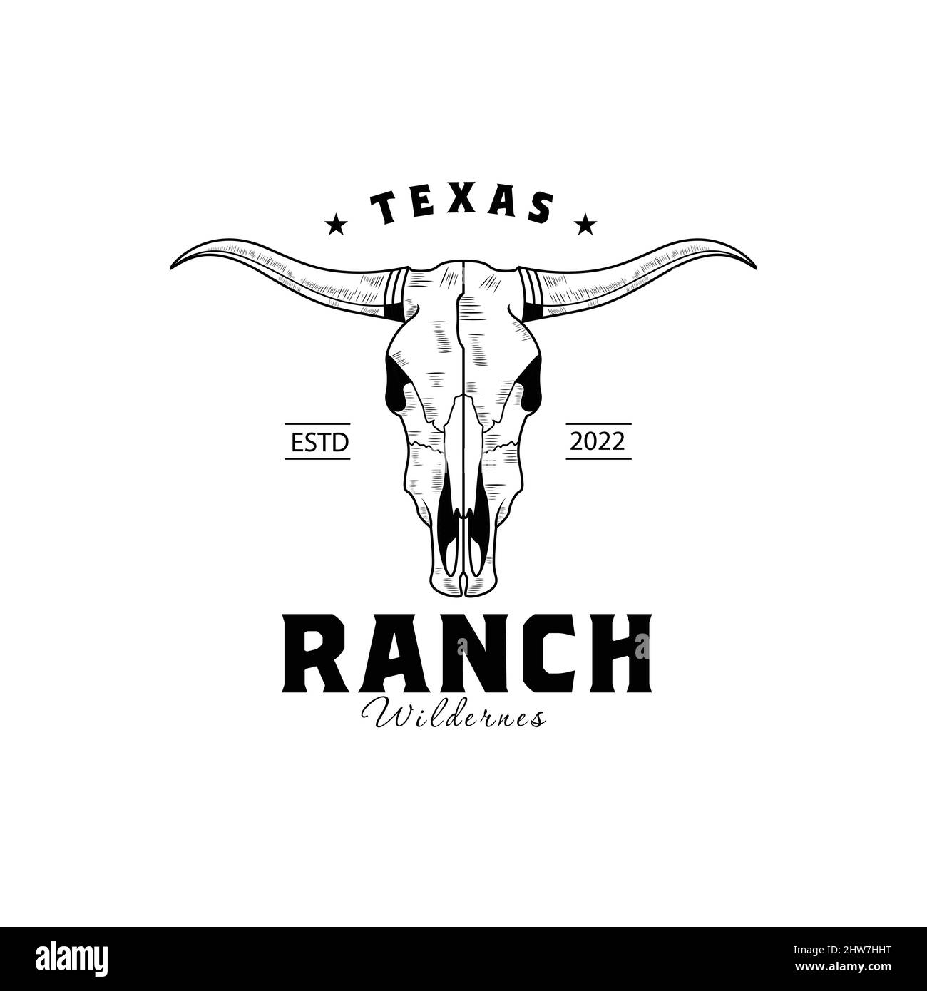 Vintage Cow Bull Texas Longhorn Logo Retro Design Country Western Bull Cattle Stock Vektor