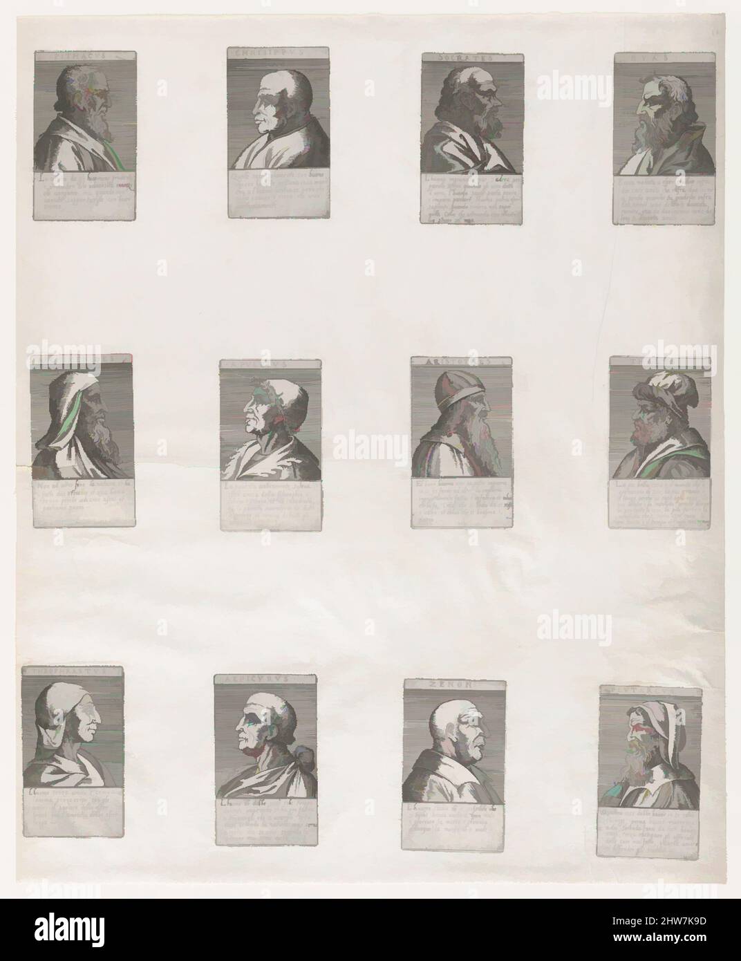 Kunst inspiriert von Speculum Romanae Magnificentiae: Porträts der antiken Philosophen, 16.. Jahrhundert, Gravur, Blatt: 18 13/16 x 15 3/8 Zoll (47,8 x 39 cm), Drucke, Anonym, Italienisch, 16. Jahrhundert, Klassische Werke, die von Artotop mit einem Hauch von Moderne modernisiert wurden. Formen, Farbe und Wert, auffällige visuelle Wirkung auf Kunst. Emotionen durch Freiheit von Kunstwerken auf zeitgemäße Weise. Eine zeitlose Botschaft, die eine wild kreative neue Richtung verfolgt. Künstler, die sich dem digitalen Medium zuwenden und die Artotop NFT erschaffen Stockfoto
