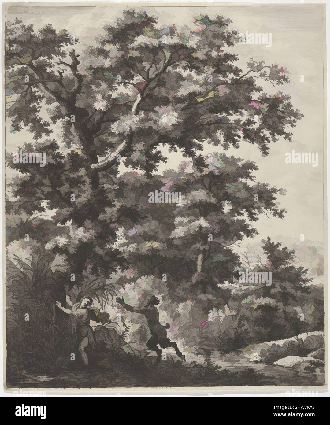 Kunst inspiriert von Landschaft mit Pan und Syrinx, aus der Serie der sechs mythologischen Szenen, Radierung; zweiter Zustand von drei., Drucke, Anthonie Waterloo (Niederländisch, Lille 1609–1690 Utrecht, Klassische Werke, die von Artotop mit einem Schuss Moderne modernisiert wurden. Formen, Farbe und Wert, auffällige visuelle Wirkung auf Kunst. Emotionen durch Freiheit von Kunstwerken auf zeitgemäße Weise. Eine zeitlose Botschaft, die eine wild kreative neue Richtung verfolgt. Künstler, die sich dem digitalen Medium zuwenden und die Artotop NFT erschaffen Stockfoto