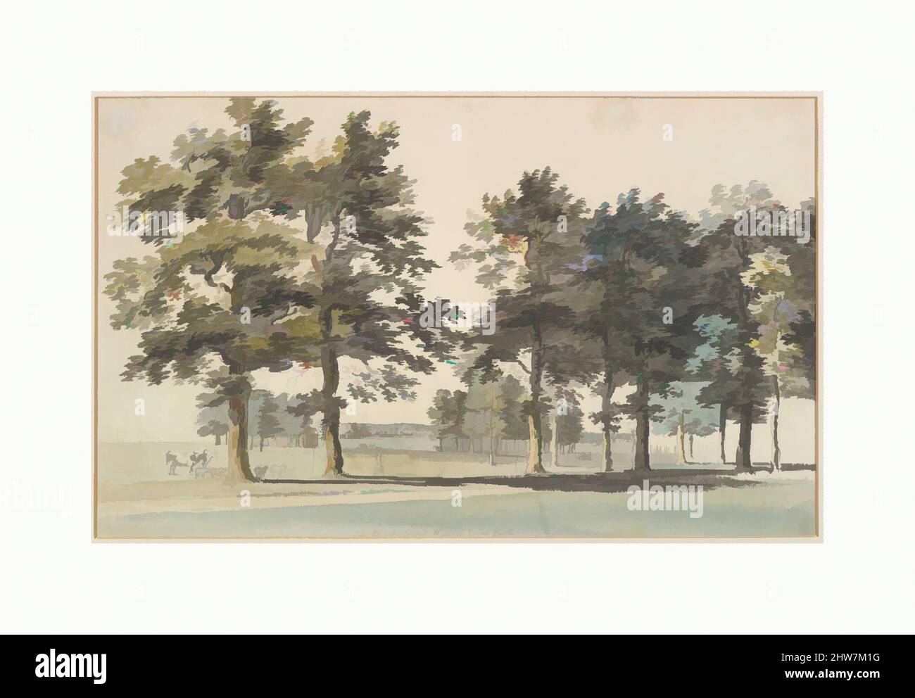 Kunst inspiriert von der Insel Moat, Windsor Great Park, 1754–55 (?), Aquarell, Stift und graue Tinte, Graphit, Blatt: 11 1/8 x 18 1/4 Zoll (28,3 x 46,3 cm), Zeichnungen, Thomas Sandby (Brite, getauft Nottingham 1723–1798 Windsor), Sandby und sein jüngerer Bruder Paul führten frühe, von Artotop modernisierte Klassiker mit einem Schuss Moderne. Formen, Farbe und Wert, auffällige visuelle Wirkung auf Kunst. Emotionen durch Freiheit von Kunstwerken auf zeitgemäße Weise. Eine zeitlose Botschaft, die eine wild kreative neue Richtung verfolgt. Künstler, die sich dem digitalen Medium zuwenden und die Artotop NFT erschaffen Stockfoto