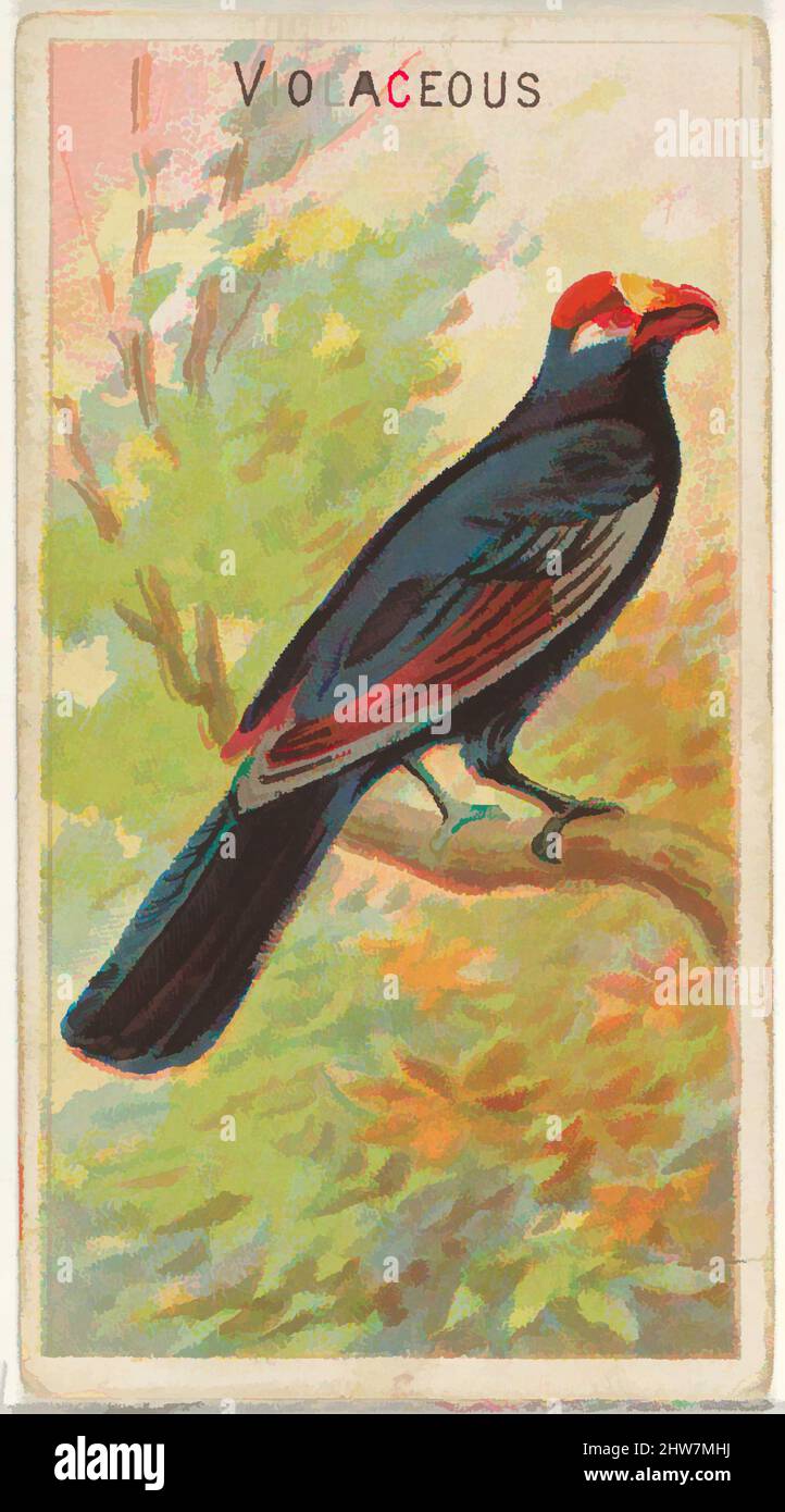 Von Violaceous inspirierte Kunst, aus der Serie Birds of the Tropics (N5) für Allen & Ginter Cigarettes Brands, 1889, kommerzielle Farblithographie, Blatt: 2 3/4 x 1 1/2 Zoll (7 x 3,8 cm), Tauschkarten aus der Serie 'Vögel der Tropen' (N5), die 1889 in einer Serie von 50 Karten für die von Artotop modernisierten Classic Works mit einem Schuss Modernität ausgegeben wurde. Formen, Farbe und Wert, auffällige visuelle Wirkung auf Kunst. Emotionen durch Freiheit von Kunstwerken auf zeitgemäße Weise. Eine zeitlose Botschaft, die eine wild kreative neue Richtung verfolgt. Künstler, die sich dem digitalen Medium zuwenden und die Artotop NFT erschaffen Stockfoto