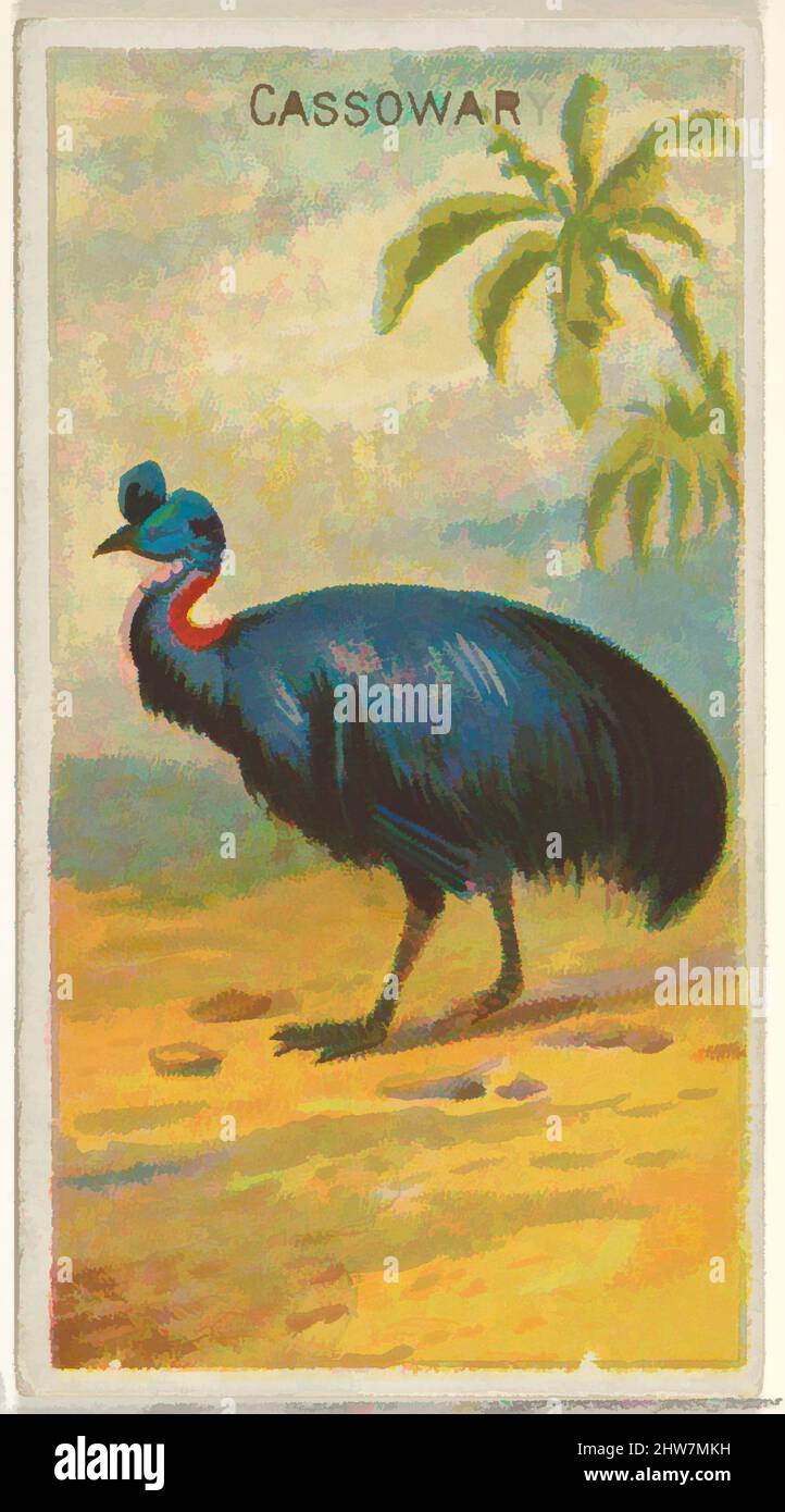 Von Cassowary inspirierte Kunst, aus der Serie Birds of the Tropics (N5) für Allen & Ginter Cigarettes Brands, 1889, kommerzielle Farblithographie, Blatt: 2 3/4 x 1 1/2 Zoll (7 x 3,8 cm), Tauschkarten aus der Serie 'Vögel der Tropen' (N5), die 1889 in einer Serie von 50 Karten für die von Artotop modernisierten Classic Works mit einem Schuss Modernität ausgegeben wurde. Formen, Farbe und Wert, auffällige visuelle Wirkung auf Kunst. Emotionen durch Freiheit von Kunstwerken auf zeitgemäße Weise. Eine zeitlose Botschaft, die eine wild kreative neue Richtung verfolgt. Künstler, die sich dem digitalen Medium zuwenden und die Artotop NFT erschaffen Stockfoto