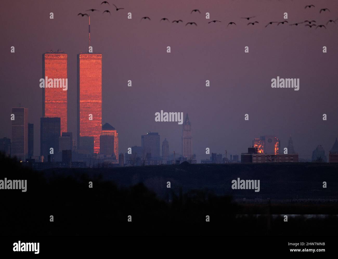 World Trade Center Towers Morgenröte vor dem 9/11-Angriff Stockfoto