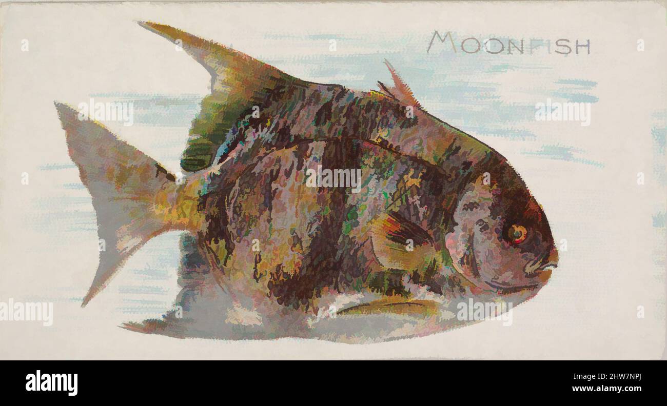 Art Inspired by Moonfish, from the Fish from American Waters series (N8) for Allen & Ginter Cigarettes Brands, 1889, kommerzielle Farblithographie, Blatt: 1 1/2 x 2 3/4 Zoll (3,8 x 7 cm), Trade Cards aus der Serie 'Fish from American Waters' (N8), die 1889 in einer Serie von 50 Karten herausgegeben wurde, Classic Works, modernisiert von Artotop mit einem Schuss Moderne. Formen, Farbe und Wert, auffällige visuelle Wirkung auf Kunst. Emotionen durch Freiheit von Kunstwerken auf zeitgemäße Weise. Eine zeitlose Botschaft, die eine wild kreative neue Richtung verfolgt. Künstler, die sich dem digitalen Medium zuwenden und die Artotop NFT erschaffen Stockfoto