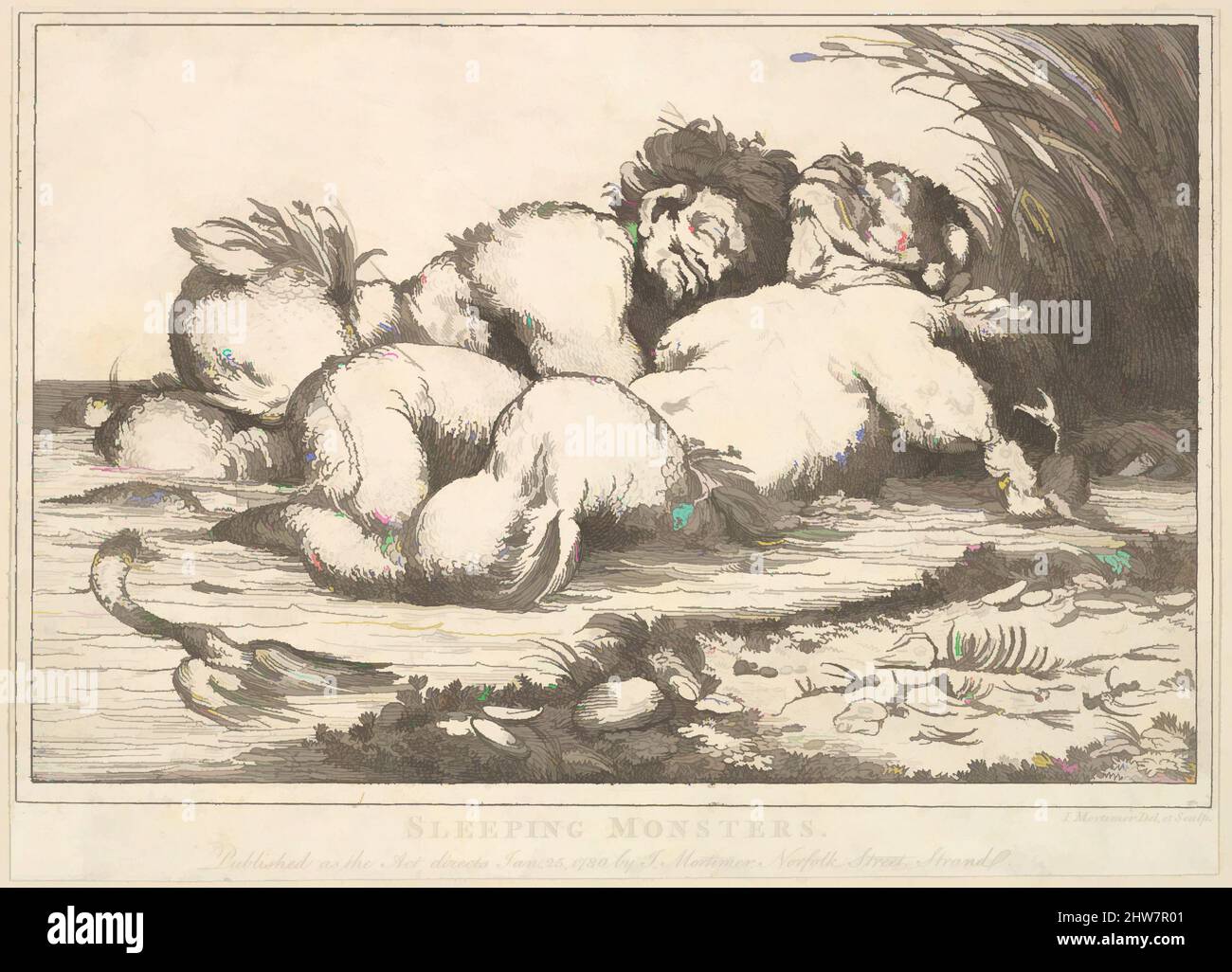 Art Inspired by Sleeping Monsters, 25. Januar 1780, Radierung, Blatt: 6 1/8 x 8 9/16 Zoll (15,5 x 21,7 cm), Drucke, John Hamilton Mortimer (British, Eastbourne 1740–1779 London, Klassische Werke, die von Artotop mit einem Schuss Moderne modernisiert wurden. Formen, Farbe und Wert, auffällige visuelle Wirkung auf Kunst. Emotionen durch Freiheit von Kunstwerken auf zeitgemäße Weise. Eine zeitlose Botschaft, die eine wild kreative neue Richtung verfolgt. Künstler, die sich dem digitalen Medium zuwenden und die Artotop NFT erschaffen Stockfoto