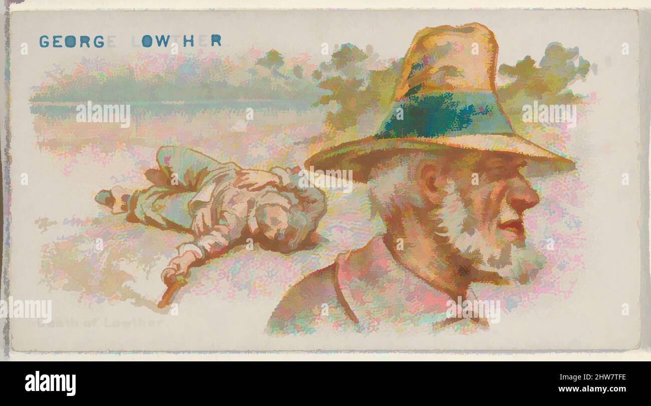 Kunst inspiriert von George Lowther, Death of Lowther, aus der Serie The Pirates of the Spanish Main (N19) für Allen & Ginter Cigarettes, ca. 1888, kommerzielle Farblithographie, Blatt: 1 1/2 x 2 3/4 Zoll (3,8 x 7 cm), Handelskarten aus der Serie 'Piraten des spanischen Hauptes' (N19), herausgegeben ca., Klassisches Werk, modernisiert von Artotop mit einem Schuss Modernität. Formen, Farbe und Wert, auffällige visuelle Wirkung auf Kunst. Emotionen durch Freiheit von Kunstwerken auf zeitgemäße Weise. Eine zeitlose Botschaft, die eine wild kreative neue Richtung verfolgt. Künstler, die sich dem digitalen Medium zuwenden und die Artotop NFT erschaffen Stockfoto