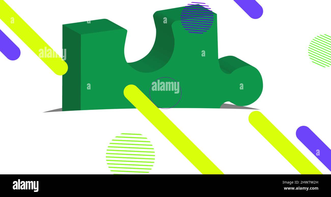 Bild von verschiedenen Formen und grünen Puzzle auf weißem Hintergrund Stockfoto