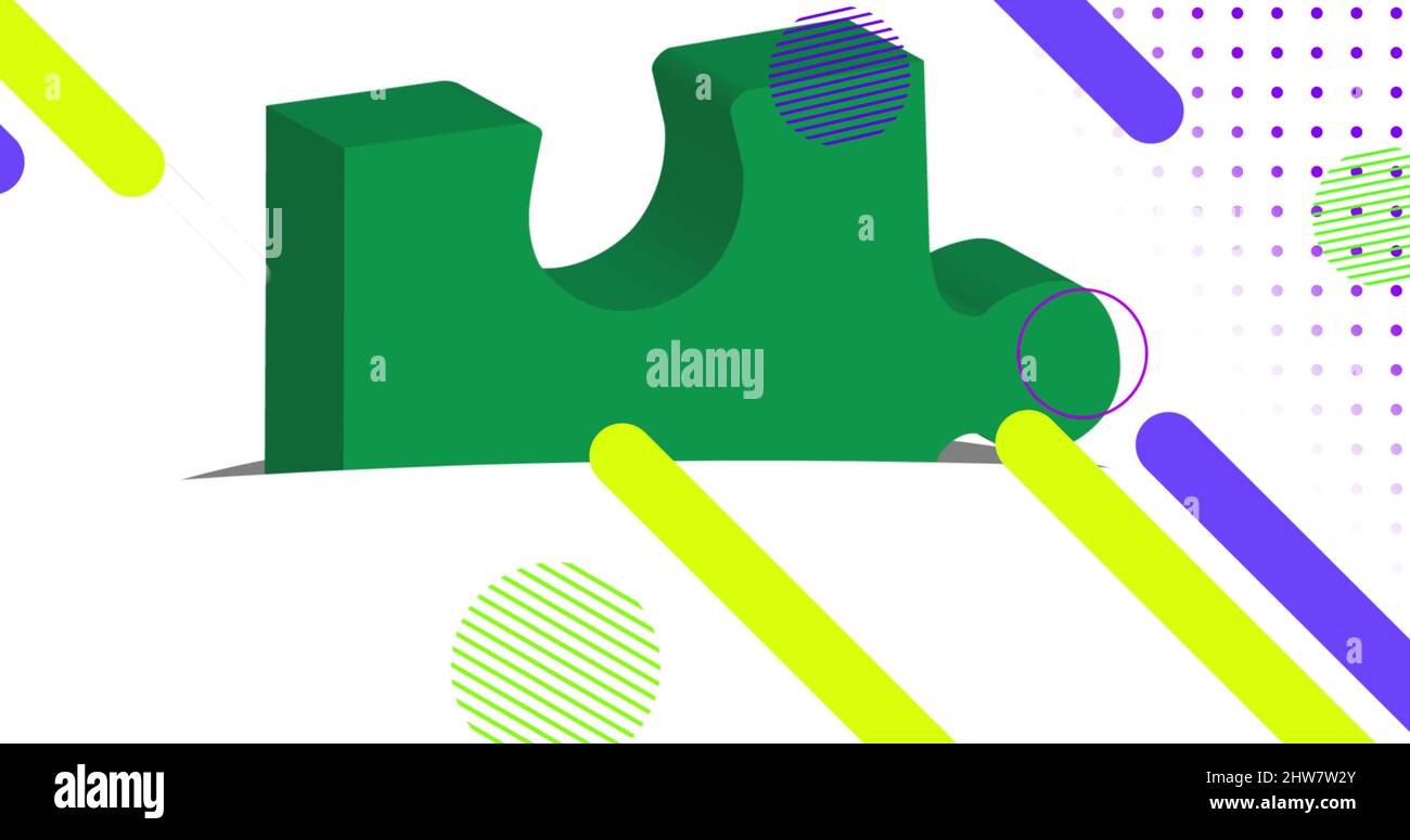 Bild von verschiedenen Formen und grünen Puzzle auf weißem Hintergrund Stockfoto