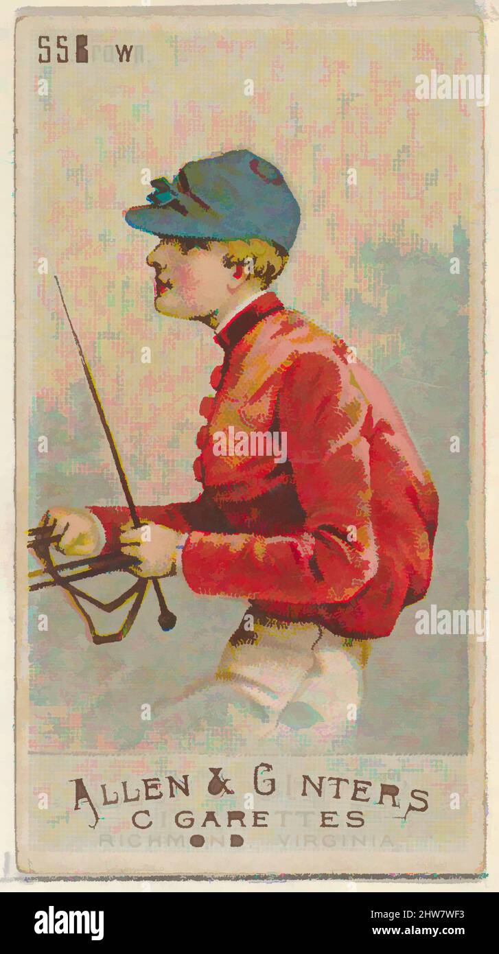 Von S.S. Brown inspirierte Kunst, aus der Serie Racing Colors of the World (N22a) für Allen & Ginter Zigaretten, 1888, kommerzielle Farblithographie, Blatt: 2 3/4 x 1 1/2 Zoll (7 x 3,8 cm), Handelskarten aus der Serie „Racing Colors of the World“ (N22a), die 1888 in einem Satz von 50 Karten an Classic Works herausgegeben wurde, die von Artotop mit einem Schuss Modernität modernisiert wurden. Formen, Farbe und Wert, auffällige visuelle Wirkung auf Kunst. Emotionen durch Freiheit von Kunstwerken auf zeitgemäße Weise. Eine zeitlose Botschaft, die eine wild kreative neue Richtung verfolgt. Künstler, die sich dem digitalen Medium zuwenden und die Artotop NFT erschaffen Stockfoto