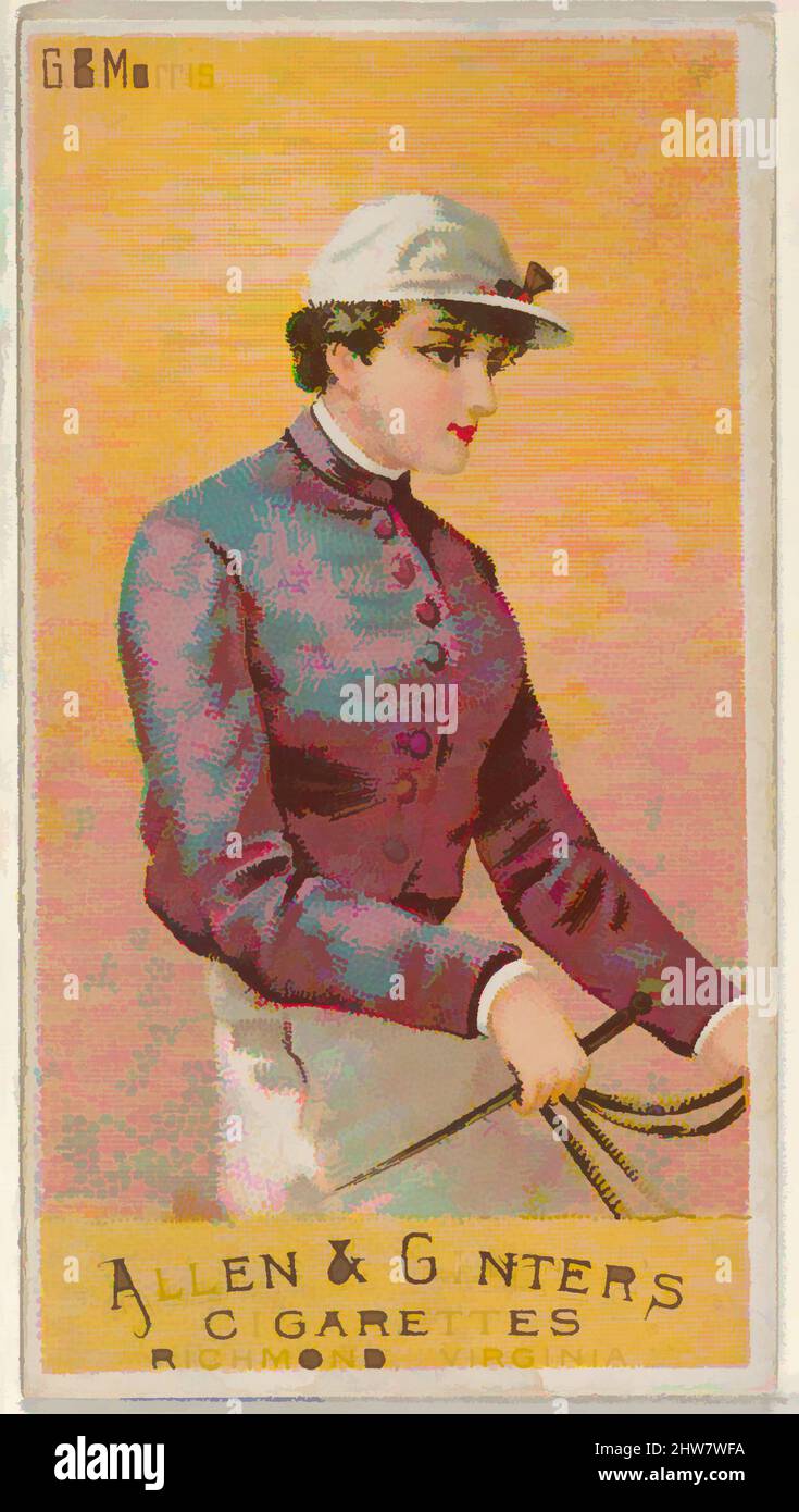Kunst inspiriert von G.B. Morris, aus der Serie Racing Colors of the World (N22a) für Allen & Ginter Cigarettes, 1888, kommerzielle Farblithographie, Blatt: 2 3/4 x 1 1/2 Zoll (7 x 3,8 cm), Handelskarten aus der Serie „Racing Colors of the World“ (N22a), die 1888 in einem Satz von 50 Karten herausgegeben wurde, Classic Works, modernisiert von Artotop mit einem Schuss Modernität. Formen, Farbe und Wert, auffällige visuelle Wirkung auf Kunst. Emotionen durch Freiheit von Kunstwerken auf zeitgemäße Weise. Eine zeitlose Botschaft, die eine wild kreative neue Richtung verfolgt. Künstler, die sich dem digitalen Medium zuwenden und die Artotop NFT erschaffen Stockfoto