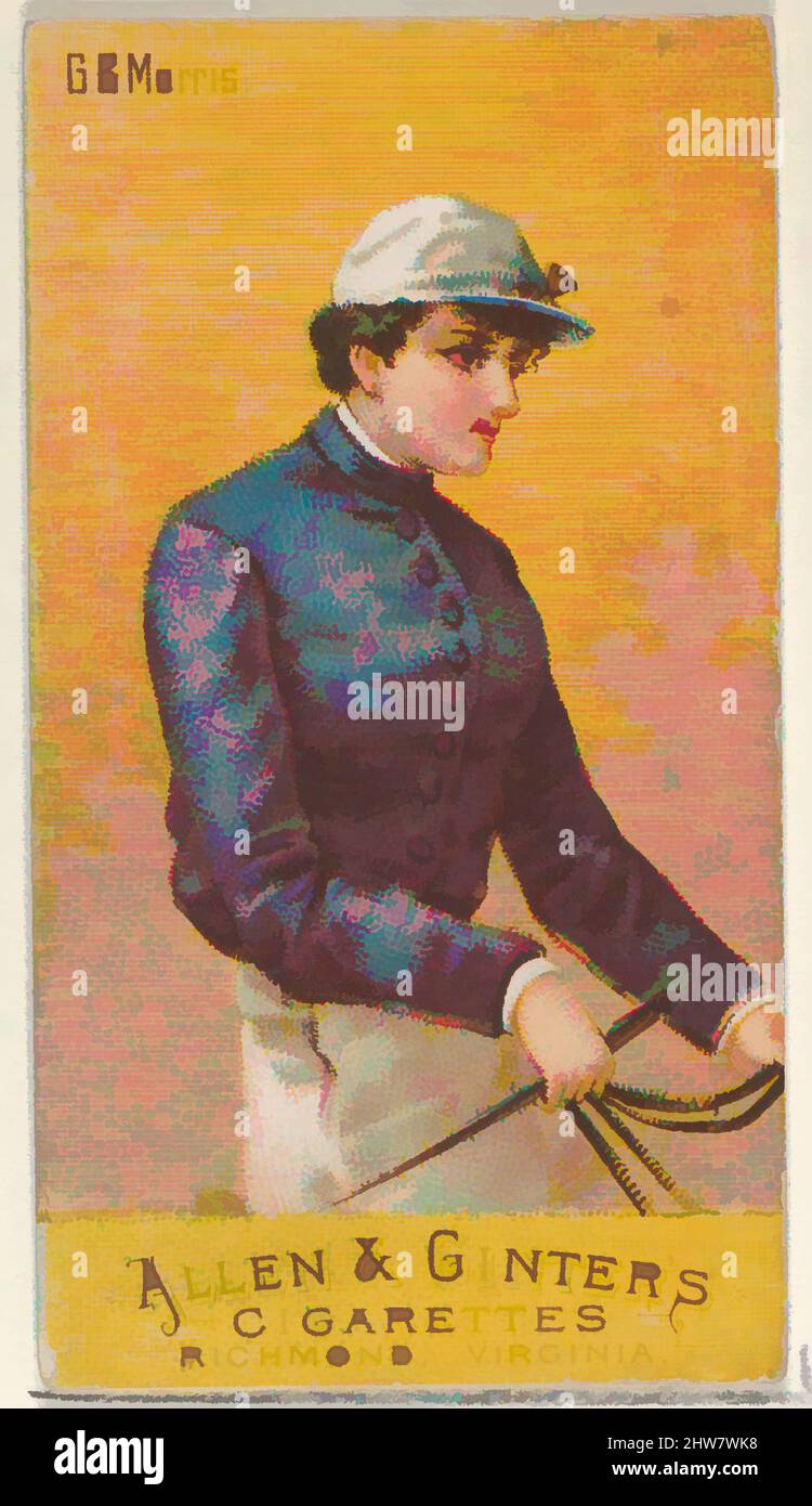 Kunst inspiriert von G.B. Morris, aus der Serie Racing Colors of the World (N22b) für Allen & Ginter Cigarettes, 1888, kommerzielle Farblithographie, Blatt: 2 3/4 x 1 1/2 Zoll (7 x 3,8 cm), Handelskarten aus der Serie „Racing Colors of the World“ (N22b), die 1888 in einem Satz von 50 Karten herausgegeben wurde, Classic Works, modernisiert von Artotop mit einem Schuss Modernität. Formen, Farbe und Wert, auffällige visuelle Wirkung auf Kunst. Emotionen durch Freiheit von Kunstwerken auf zeitgemäße Weise. Eine zeitlose Botschaft, die eine wild kreative neue Richtung verfolgt. Künstler, die sich dem digitalen Medium zuwenden und die Artotop NFT erschaffen Stockfoto