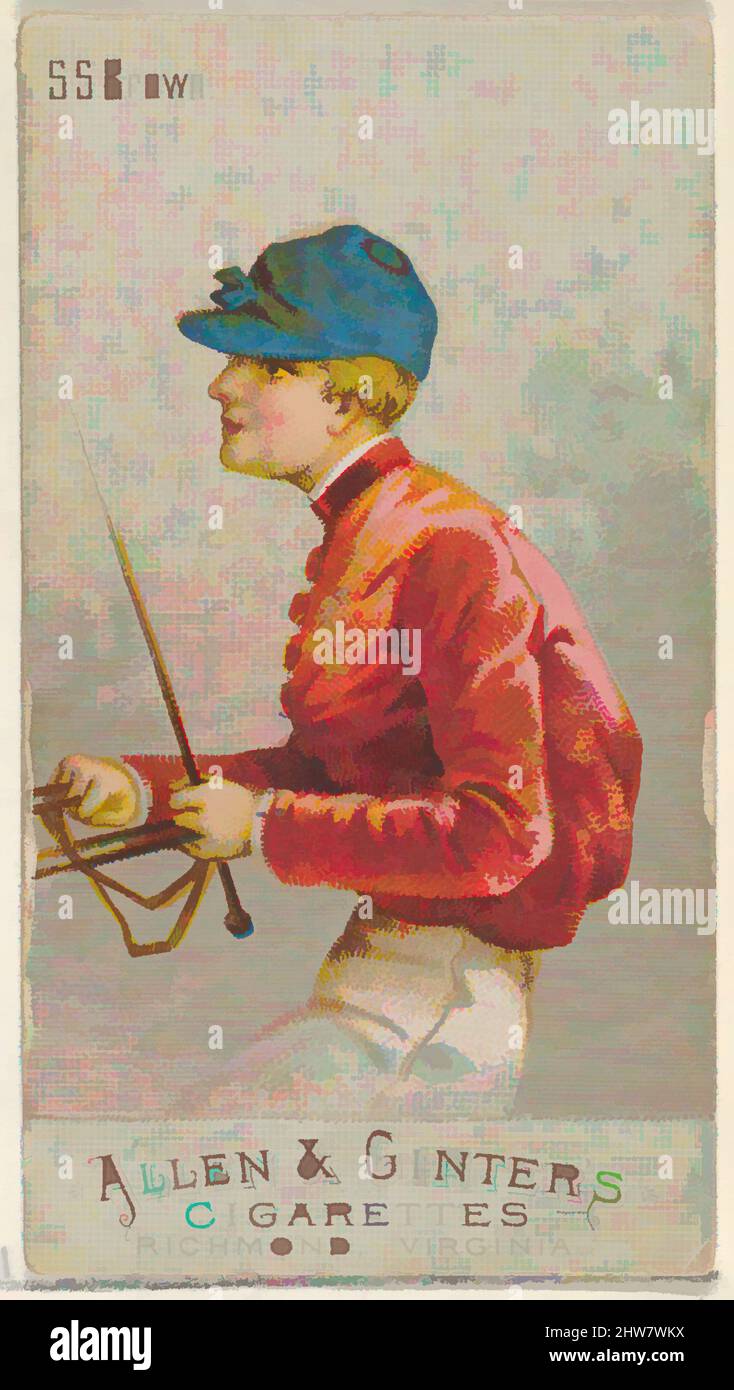 Von S.S. Brown inspirierte Kunst, aus der Serie Racing Colors of the World (N22b) für Allen & Ginter Zigaretten, 1888, kommerzielle Farblithographie, Blatt: 2 3/4 x 1 1/2 Zoll (7 x 3,8 cm), Handelskarten aus der Serie „Racing Colors of the World“ (N22b), die 1888 in einem Satz von 50 Karten an Classic Works herausgegeben wurde, die von Artotop mit einem Schuss Modernität modernisiert wurden. Formen, Farbe und Wert, auffällige visuelle Wirkung auf Kunst. Emotionen durch Freiheit von Kunstwerken auf zeitgemäße Weise. Eine zeitlose Botschaft, die eine wild kreative neue Richtung verfolgt. Künstler, die sich dem digitalen Medium zuwenden und die Artotop NFT erschaffen Stockfoto