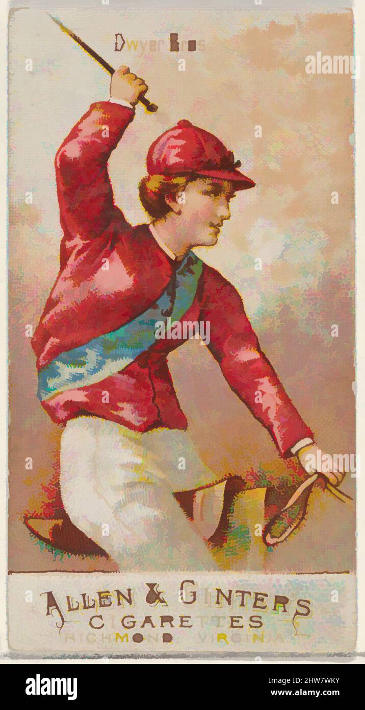 Dwyer Brüder, aus der Racing Farben der World Series (N22b) für Allen & Ginter Zigaretten, 1888, farblithographie, Blatt: 2 3/4 x 1 1/2 in. (7 x 3,8 cm), die Karten aus dem 'Racing Farben der Welt'-Reihe (N22b), im Jahre 1888 in einer Reihe von 50 ausgestellten Karten Allen&Ginter Marke Zigaretten zu fördern. Die Serie wurde in zwei Varianten veröffentlicht. N22a ist mit einem weißen Rand um den Umfang jeder Karte und N22b funktioniert nicht Stockfoto