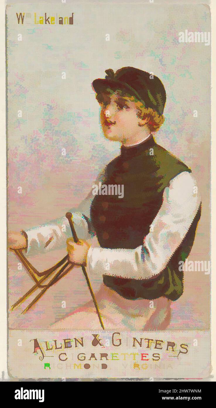 William Lakeland, aus der Racing Farben der World Series (N22b) für Allen & Ginter Zigaretten, 1888, farblithographie, Blatt: 2 3/4 x 1 1/2 in. (7 x 3,8 cm), die Karten aus dem 'Racing Farben der Welt'-Reihe (N22b), im Jahre 1888 in einer Reihe von 50 ausgestellten Karten Allen&Ginter Marke Zigaretten zu fördern. Die Serie wurde in zwei Varianten veröffentlicht. N22a ist mit einem weißen Rand um den Umfang jeder Karte und N22b funktioniert nicht Stockfoto