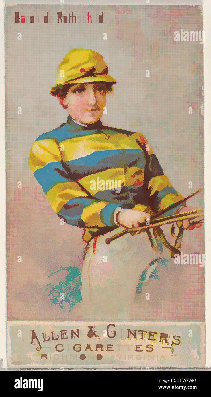 Kunst inspiriert von Baron de Rothschild, aus der Serie Racing Colours of the World (N22b) für Allen & Ginter Zigaretten, 1888, kommerzielle Farblithographie, Blatt: 2 3/4 x 1 1/2 Zoll (7 x 3,8 cm), Handelskarten aus der Serie „Racing Colors of the World“ (N22b), die 1888 in einem Set von 50 Stück herausgegeben wurde, Classic Works, die von Artotop mit einem Schuss Moderne modernisiert wurden. Formen, Farbe und Wert, auffällige visuelle Wirkung auf Kunst. Emotionen durch Freiheit von Kunstwerken auf zeitgemäße Weise. Eine zeitlose Botschaft, die eine wild kreative neue Richtung verfolgt. Künstler, die sich dem digitalen Medium zuwenden und die Artotop NFT erschaffen Stockfoto