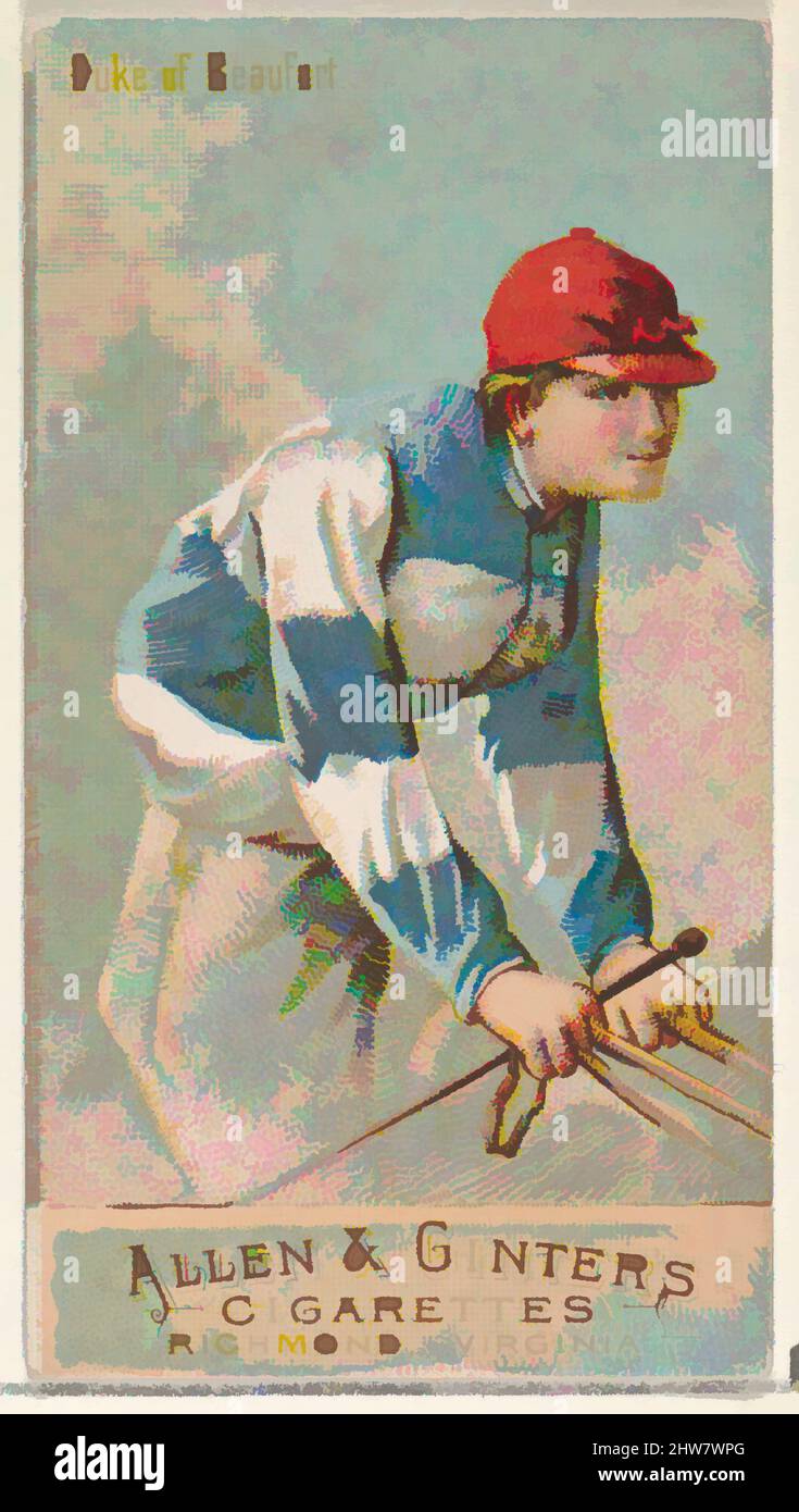 Kunst inspiriert von Duke of Beaufort, aus der Serie Racing Colours of the World (N22b) für Allen & Ginter Zigaretten, 1888, kommerzielle Farblithographie, Blatt: 2 3/4 x 1 1/2 Zoll (7 x 3,8 cm), Handelskarten aus der Serie „Racing Colors of the World“ (N22b), die 1888 in einem Set von 50 Stück herausgegeben wurde, Classic Works, die von Artotop mit einem Schuss Moderne modernisiert wurden. Formen, Farbe und Wert, auffällige visuelle Wirkung auf Kunst. Emotionen durch Freiheit von Kunstwerken auf zeitgemäße Weise. Eine zeitlose Botschaft, die eine wild kreative neue Richtung verfolgt. Künstler, die sich dem digitalen Medium zuwenden und die Artotop NFT erschaffen Stockfoto