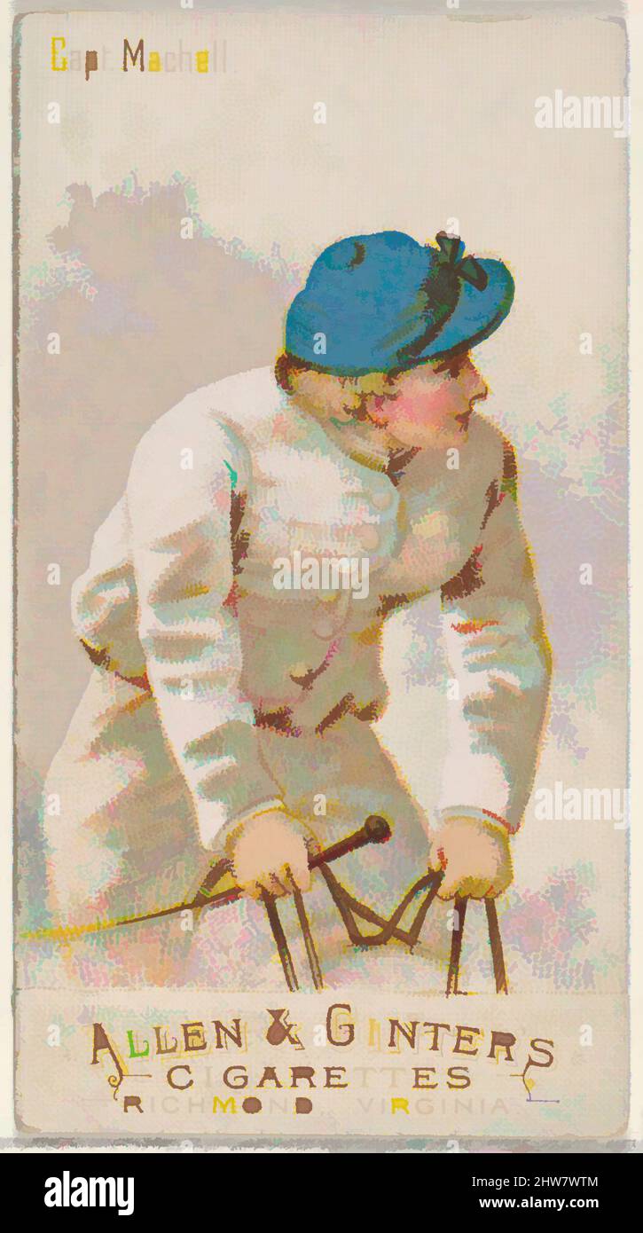 Kunst inspiriert von Captain Machell, aus der Serie Racing Colors of the World (N22b) für Allen & Ginter Zigaretten, 1888, kommerzielle Farblithographie, Blatt: 2 3/4 x 1 1/2 Zoll (7 x 3,8 cm), Handelskarten aus der Serie „Racing Colors of the World“ (N22b), die 1888 in einem Set von 50 Stück herausgegeben wurde, Classic Works, die von Artotop mit einem Schuss Moderne modernisiert wurden. Formen, Farbe und Wert, auffällige visuelle Wirkung auf Kunst. Emotionen durch Freiheit von Kunstwerken auf zeitgemäße Weise. Eine zeitlose Botschaft, die eine wild kreative neue Richtung verfolgt. Künstler, die sich dem digitalen Medium zuwenden und die Artotop NFT erschaffen Stockfoto