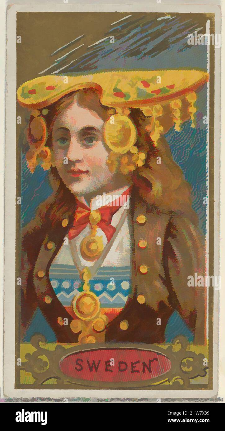 Von Schweden inspirierte Kunst, aus der Serie Types of All Nations (N24) für Allen & Ginter Zigaretten, 1889, kommerzielle Farblithographie, Blatt: 2 3/4 x 1 1/2 Zoll (7 x 3,8 cm), Tauschkarten aus der Serie 'Typen aller Nationen' (N24), die 1889 in einem Satz von 50 Karten zur Förderung von Allen herausgegeben wurde, klassische Werke, die von Artotop mit einem Schuss Modernität modernisiert wurden. Formen, Farbe und Wert, auffällige visuelle Wirkung auf Kunst. Emotionen durch Freiheit von Kunstwerken auf zeitgemäße Weise. Eine zeitlose Botschaft, die eine wild kreative neue Richtung verfolgt. Künstler, die sich dem digitalen Medium zuwenden und die Artotop NFT erschaffen Stockfoto