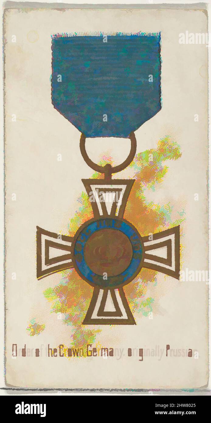 Art Inspired by Order of the Crown, Germany, ursprunglich preußisch, from the World's Decorations Series (N30) for Allen & Ginter Cigarettes, 1890, Commercial color Lithograph, Sheet: 2 3/4 x 1 1/2 in. (7 x 3,8 cm), Handelskarten aus der Serie 'World's Decorations' (N30), herausgegeben 1890, Klassisches Werk, modernisiert von Artotop mit einem Schuss Modernität. Formen, Farbe und Wert, auffällige visuelle Wirkung auf Kunst. Emotionen durch Freiheit von Kunstwerken auf zeitgemäße Weise. Eine zeitlose Botschaft, die eine wild kreative neue Richtung verfolgt. Künstler, die sich dem digitalen Medium zuwenden und die Artotop NFT erschaffen Stockfoto