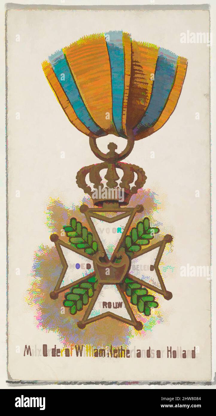 Kunst inspiriert vom Militärorden von William Niederlande, aus der World's Decorations Serie (N30) für Allen & Ginter Zigaretten, 1890, kommerzielle Farblithographie, Blatt: 2 3/4 x 1 1/2 Zoll (7 x 3,8 cm), Handelskarten aus der Serie 'World's Decorations' (N30), herausgegeben 1890, Klassisches Werk, modernisiert von Artotop mit einem Schuss Modernität. Formen, Farbe und Wert, auffällige visuelle Wirkung auf Kunst. Emotionen durch Freiheit von Kunstwerken auf zeitgemäße Weise. Eine zeitlose Botschaft, die eine wild kreative neue Richtung verfolgt. Künstler, die sich dem digitalen Medium zuwenden und die Artotop NFT erschaffen Stockfoto