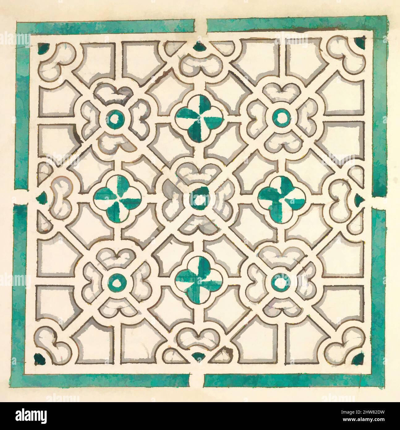 Art Inspired by Layout for a Garden with Flower-shaped Floral Beds, 17. Century, Ink over Stylus Ruling and Watercolors, Blatt: 5 5/8 x 7 15/16 Zoll (14,3 x 20,2 cm, Classic Works modernisiert von Artotop mit einem Schuss Modernität. Formen, Farbe und Wert, auffällige visuelle Wirkung auf Kunst. Emotionen durch Freiheit von Kunstwerken auf zeitgemäße Weise. Eine zeitlose Botschaft, die eine wild kreative neue Richtung verfolgt. Künstler, die sich dem digitalen Medium zuwenden und die Artotop NFT erschaffen Stockfoto