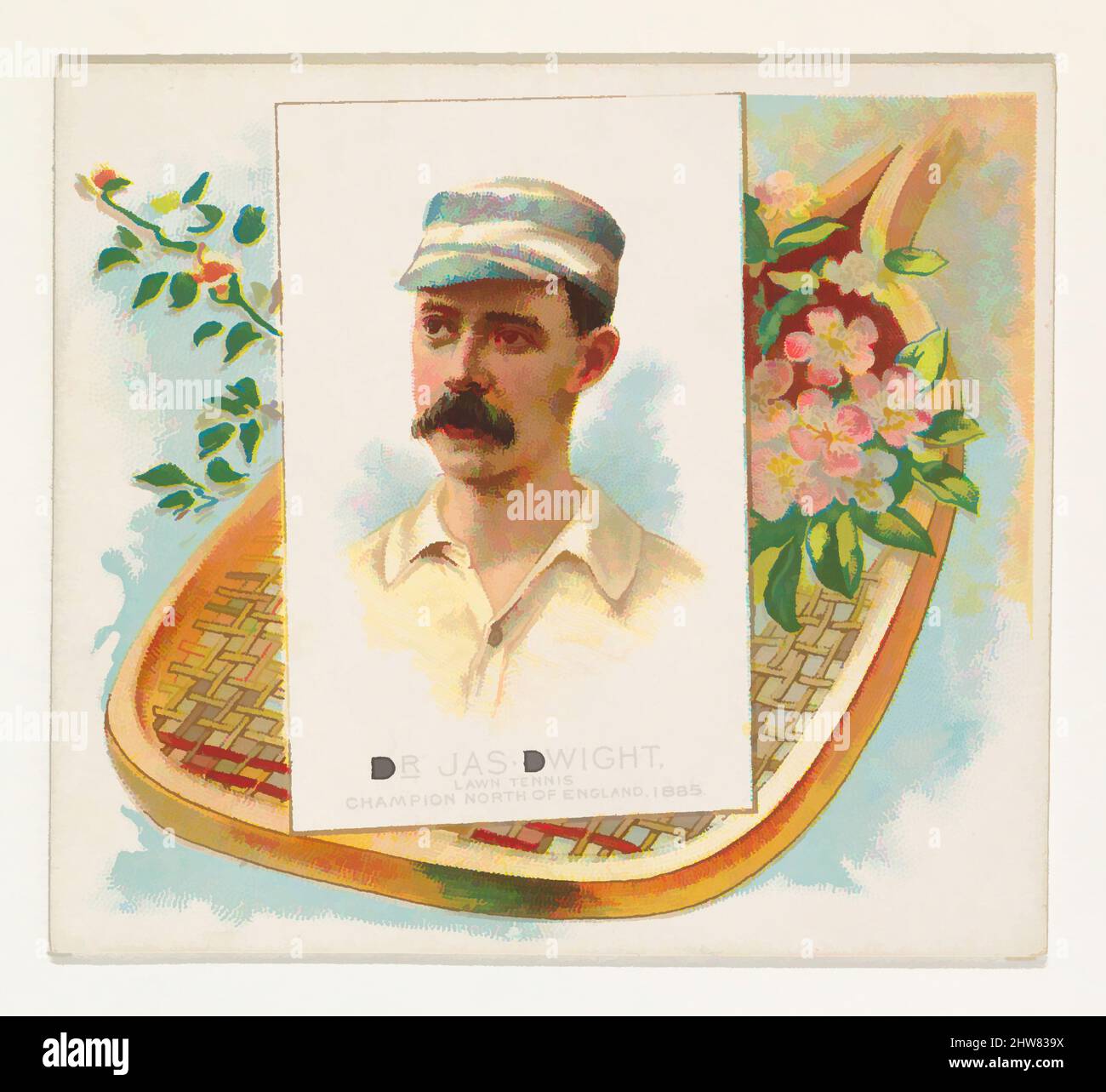 Kunst inspiriert von Dr. James Dwight, Lawn Tennis Champion North of England von 1885, von World's Champions, Second Series (N43) for Allen & Ginter Cigarettes, 1888, kommerzielle Lithographie, Blatt: 2 15/16 x 3 1/4 Zoll (7,4 x 8,3 cm), Trade Cards from 'World's Champions', Second Series (N43, Classic Works modernisiert von Artotop mit einem Schuss Modernität. Formen, Farbe und Wert, auffällige visuelle Wirkung auf Kunst. Emotionen durch Freiheit von Kunstwerken auf zeitgemäße Weise. Eine zeitlose Botschaft, die eine wild kreative neue Richtung verfolgt. Künstler, die sich dem digitalen Medium zuwenden und die Artotop NFT erschaffen Stockfoto