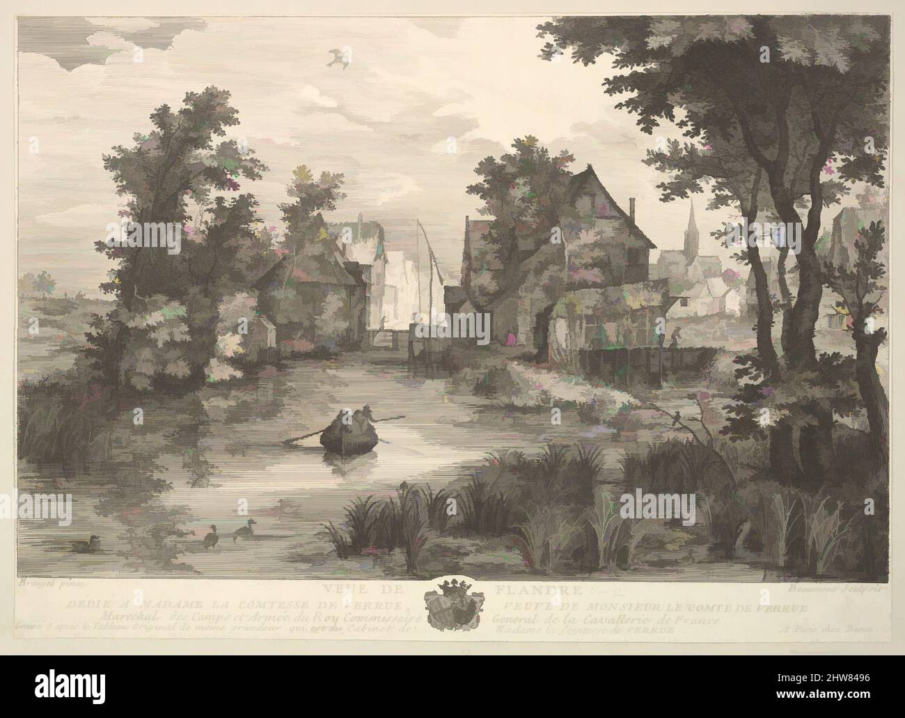 Kunst inspiriert von der Ansicht von Flandern (Vue de Flandre) nach dem Gemälde in der Sammlung von Madame la Comtesse de Verrue, Radierung und Gravur, Blatt: 7 3/8 x 10 5/16 Zoll (18,7 x 26,2 cm), Drucke, Pierre François Beaumont (französisch, 1719 ?–nach 1777), After Jan Brueghel the Elder (, Klassische Werke, die von Artotop mit einem Schuss Moderne modernisiert wurden. Formen, Farbe und Wert, auffällige visuelle Wirkung auf Kunst. Emotionen durch Freiheit von Kunstwerken auf zeitgemäße Weise. Eine zeitlose Botschaft, die eine wild kreative neue Richtung verfolgt. Künstler, die sich dem digitalen Medium zuwenden und die Artotop NFT erschaffen Stockfoto