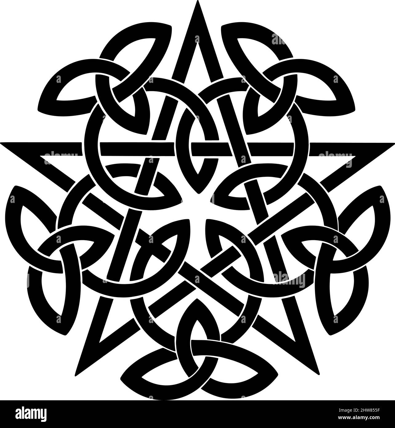 Schwarzes Pentagramm mit keltischen Knoten. Vektorgrafik Stock Vektor