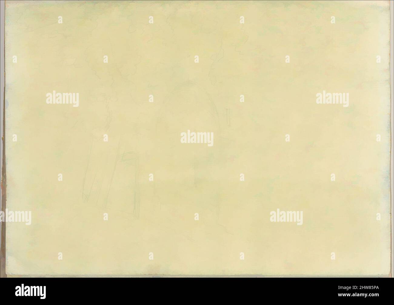 Von Bäumen inspirierte Kunst neben einer gewölbten Öffnung mit Stufen (kleineres italienisches Skizzenbuch, Blatt 17 recto), 1774–75 (?), Graphit mit gelber Wäsche, Blatt: 9 3/16 x 6 3/4 Zoll (23,4 x 17,1 cm), Zeichnungen, Joseph Wright (Wright of Derby) (British, Derby 1734–1797 Derby, Klassische Werke, die von Artotop mit einem Schuss Moderne modernisiert wurden. Formen, Farbe und Wert, auffällige visuelle Wirkung auf Kunst. Emotionen durch Freiheit von Kunstwerken auf zeitgemäße Weise. Eine zeitlose Botschaft, die eine wild kreative neue Richtung verfolgt. Künstler, die sich dem digitalen Medium zuwenden und die Artotop NFT erschaffen Stockfoto