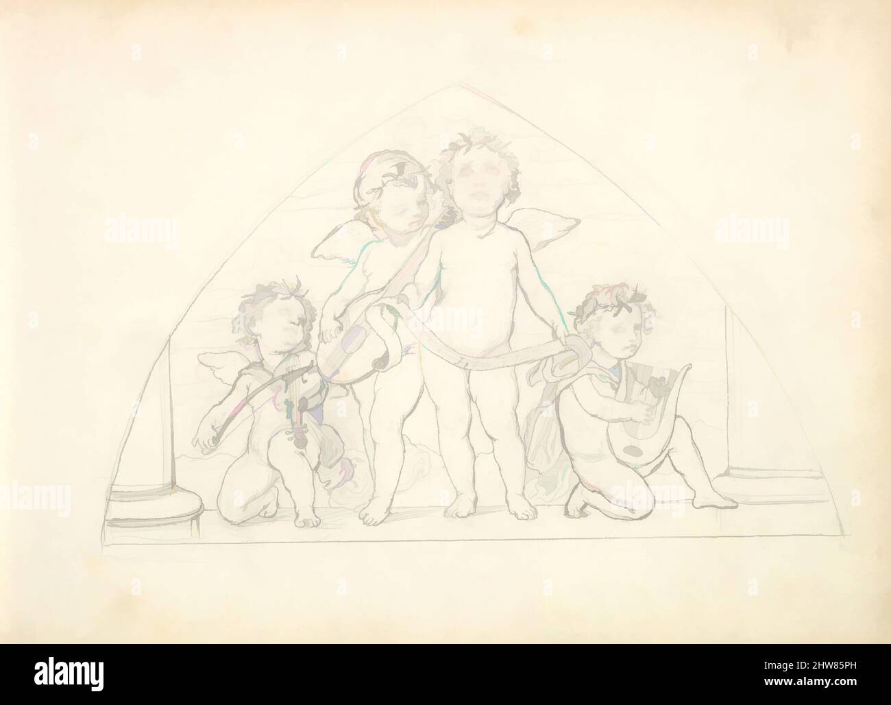 Kunst inspiriert von vier musikalischen Putti (in Skizzenbuch mit Zeichnungen auf sechsundzwanzig Blättern), ca. 1849, Graphit, Blatt (Seite): 7 7/8 x 10 7/8 Zoll (20 x 27,6 cm), Zeichnungen, Frederic, Lord Leighton (britisch, Scarborough 1830–1896 London, Klassische Werke, die von Artotop mit einem Hauch von Moderne modernisiert wurden. Formen, Farbe und Wert, auffällige visuelle Wirkung auf Kunst. Emotionen durch Freiheit von Kunstwerken auf zeitgemäße Weise. Eine zeitlose Botschaft, die eine wild kreative neue Richtung verfolgt. Künstler, die sich dem digitalen Medium zuwenden und die Artotop NFT erschaffen Stockfoto