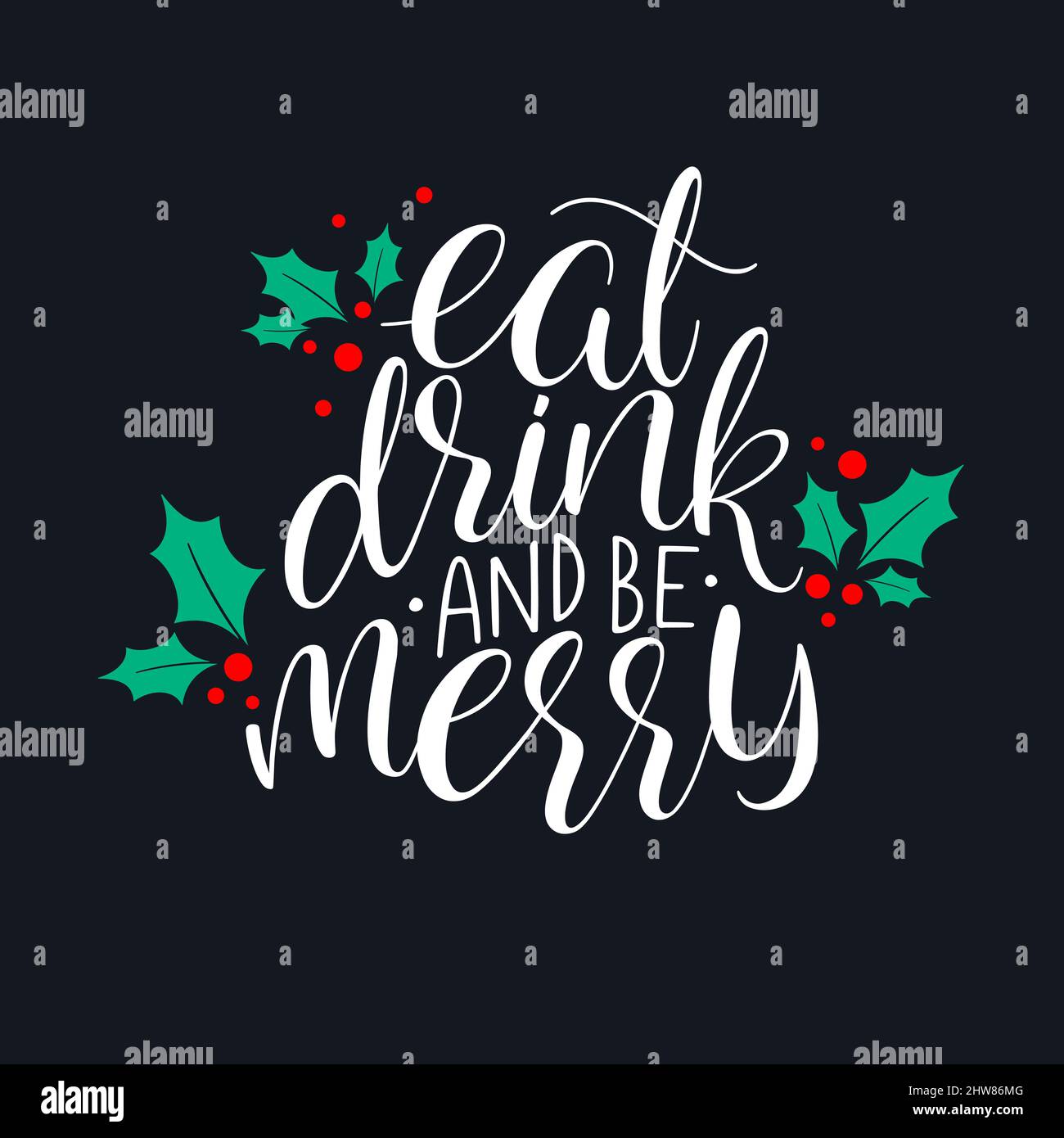 Essen, trinken und seien Sie frohe Weihnachten Grußkarte. Handgezeichnete Illustration Stock Vektor