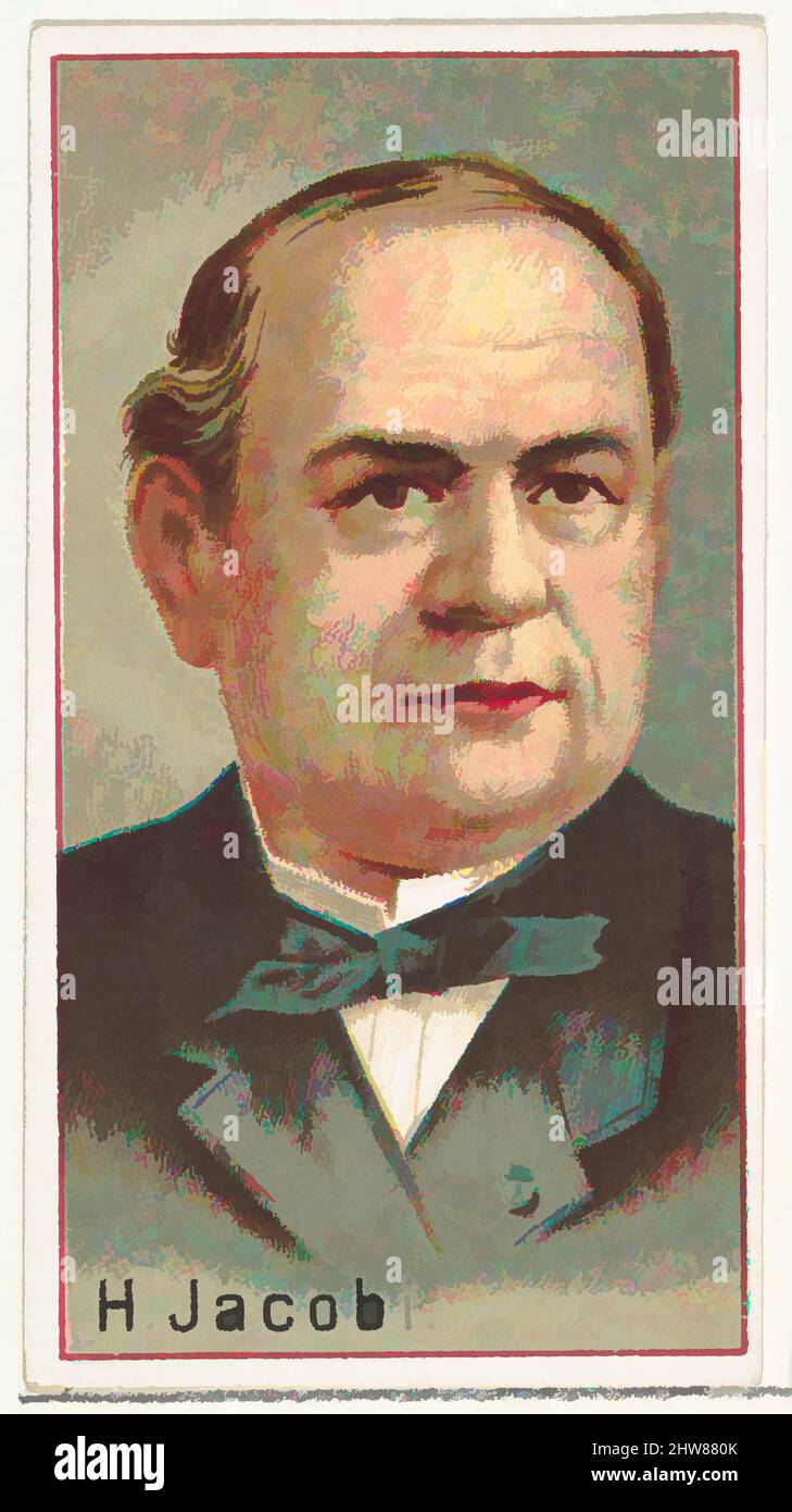 Kunst inspiriert von H. Jacobi, Druckmuster für das Souvenir-Album der Erfinder der Welt (A25) für Allen & Ginter Zigaretten, 1888, kommerzielle Farblithographie, Blatt: 2 3/4 x 1 1/2 Zoll (7 x 3,8 cm), Druckerproben für das Sammleralbum 'World's Inventors' (A25), das 1888 für Classic Works herausgegeben wurde, das von Artotop mit einem Schuss Moderne modernisiert wurde. Formen, Farbe und Wert, auffällige visuelle Wirkung auf Kunst. Emotionen durch Freiheit von Kunstwerken auf zeitgemäße Weise. Eine zeitlose Botschaft, die eine wild kreative neue Richtung verfolgt. Künstler, die sich dem digitalen Medium zuwenden und die Artotop NFT erschaffen Stockfoto