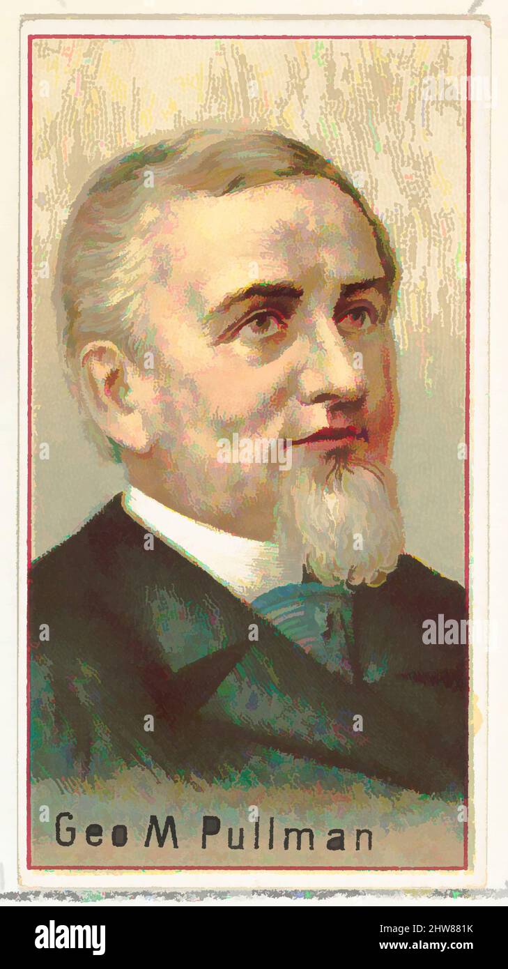 Kunst inspiriert von George M. Pullman, Druckmuster für das Souvenir-Album der Erfinder der Welt (A25) für Allen & Ginter Zigaretten, 1888, kommerzielle Farblithographie, Blatt: 2 3/4 x 1 1/2 Zoll (7 x 3,8 cm), Druckerproben für das Sammleralbum 'World's Inventors' (A25), herausgegeben in, Classic Works modernisiert von Artotop mit einem Schuss Moderne. Formen, Farbe und Wert, auffällige visuelle Wirkung auf Kunst. Emotionen durch Freiheit von Kunstwerken auf zeitgemäße Weise. Eine zeitlose Botschaft, die eine wild kreative neue Richtung verfolgt. Künstler, die sich dem digitalen Medium zuwenden und die Artotop NFT erschaffen Stockfoto