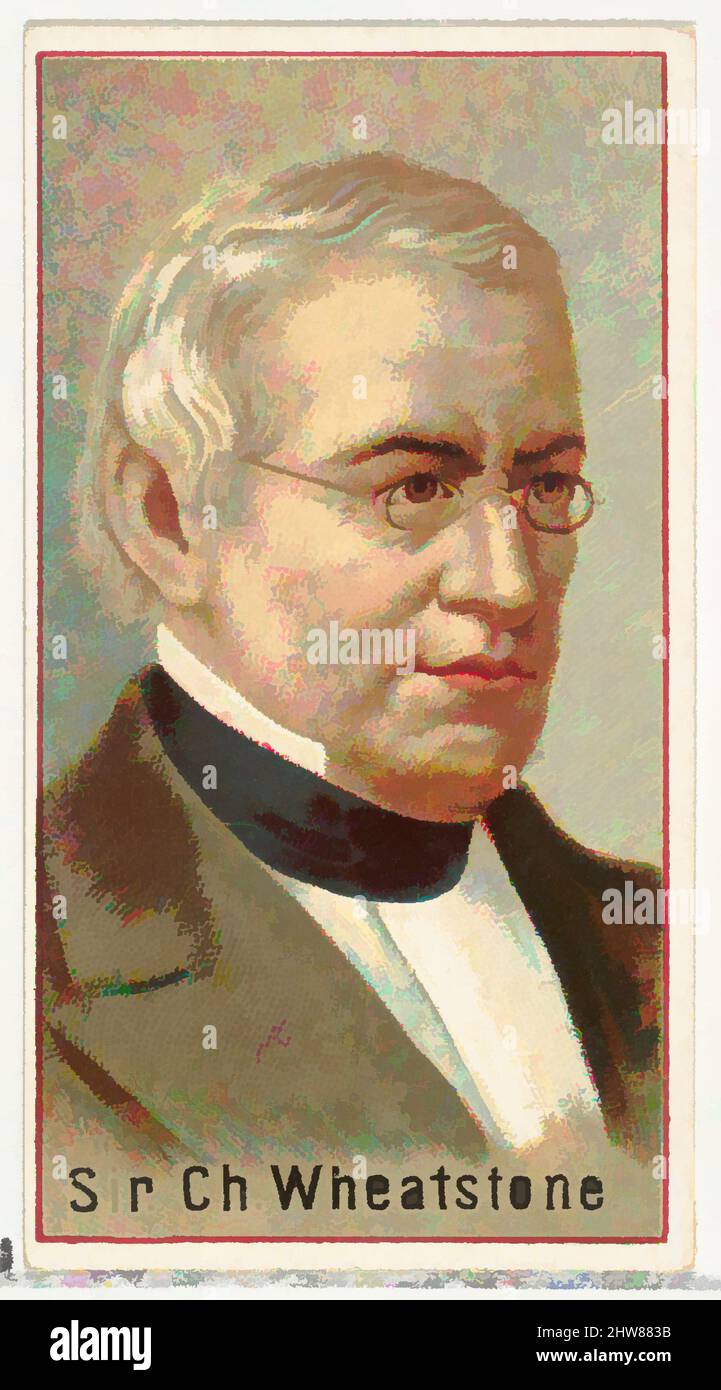 Kunst inspiriert von Sir Charles Wheatstone, Druckmuster für das World's Inventors Souvenir Album (A25) für Allen & Ginter Zigaretten, 1888, kommerzielle Farblithographie, Blatt: 2 3/4 x 1 1/2 Zoll (7 x 3,8 cm), Druckerbeispiele für das Sammleralbum 'World's Inventors' (A25), herausgegeben, Klassisches Werk, modernisiert von Artotop mit einem Schuss Moderne. Formen, Farbe und Wert, auffällige visuelle Wirkung auf Kunst. Emotionen durch Freiheit von Kunstwerken auf zeitgemäße Weise. Eine zeitlose Botschaft, die eine wild kreative neue Richtung verfolgt. Künstler, die sich dem digitalen Medium zuwenden und die Artotop NFT erschaffen Stockfoto