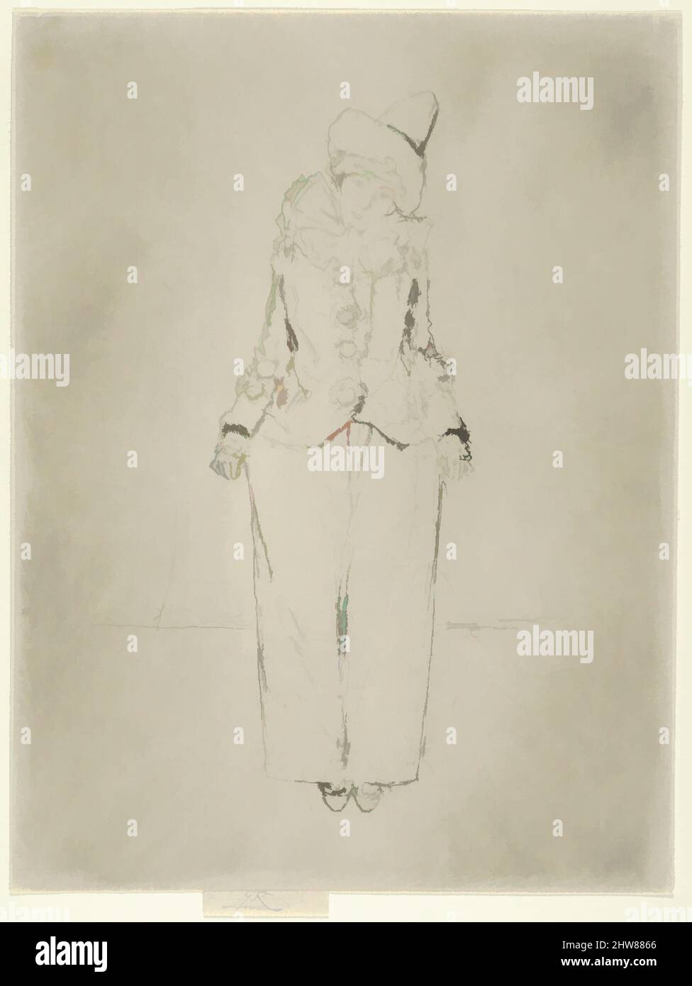 Kunst inspiriert von Pierrot en Pied, Portrait of the Lady A. C., 1890–95, Radierung, Tafel: 10 1/16 x 7 1/2 Zoll (25,5 x 19 cm), Drucke, von Artotop modernisierte Klassiker mit einem Schuss Moderne. Formen, Farbe und Wert, auffällige visuelle Wirkung auf Kunst. Emotionen durch Freiheit von Kunstwerken auf zeitgemäße Weise. Eine zeitlose Botschaft, die eine wild kreative neue Richtung verfolgt. Künstler, die sich dem digitalen Medium zuwenden und die Artotop NFT erschaffen Stockfoto