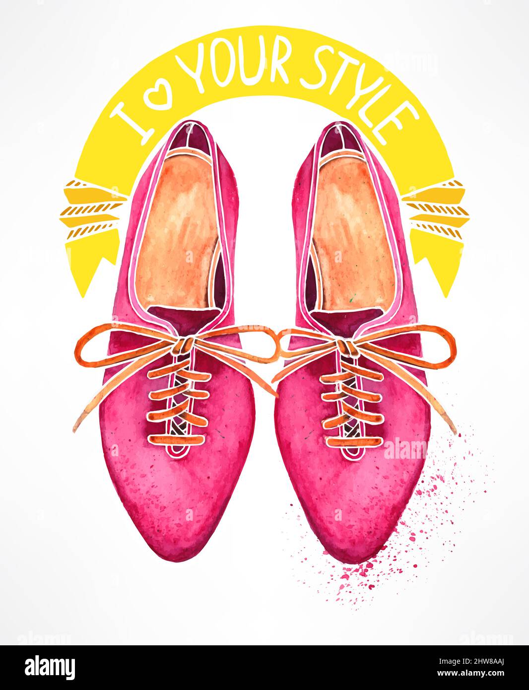 Schöne rosa Aquarell Schuhe. Handgezeichnete Illustration Stock Vektor