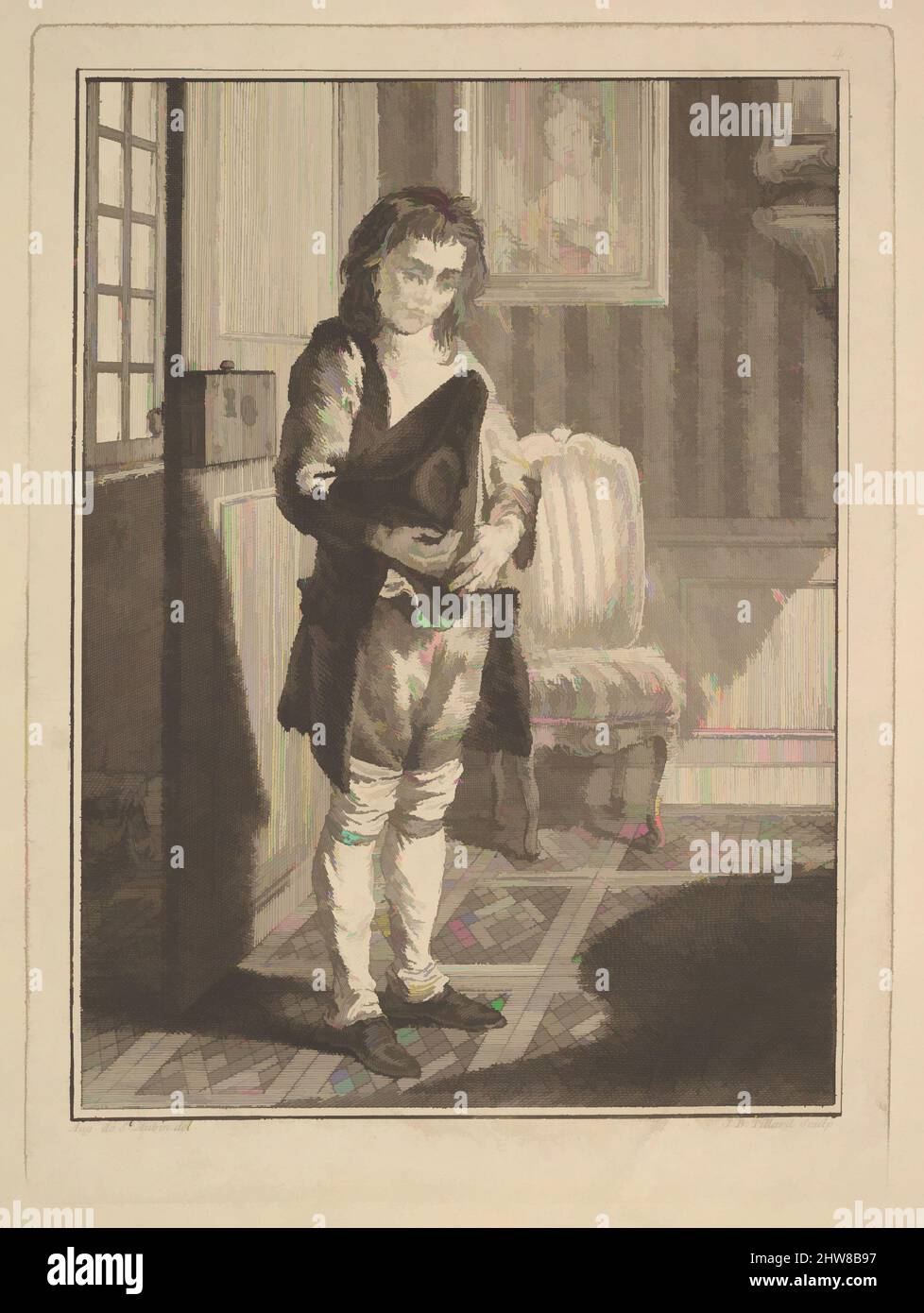 Kunst inspiriert von Décrotteur (Shoe Shiner), von Mes Gens, ou Les commissionnaires ultramontains au Service de qui veut le payer (Dienstboten für öffentliche Vermietung), 1766–70, Radierung und Gravur; zweiter Zustand von zwei (Bocher), Blatt: 13 11/16 × 10 7/16 Zoll (34,7 × 26,5 cm), Drucke, Jean-Baptiste, Klassisches Werk, modernisiert von Artotop mit einem Schuss Moderne. Formen, Farbe und Wert, auffällige visuelle Wirkung auf Kunst. Emotionen durch Freiheit von Kunstwerken auf zeitgemäße Weise. Eine zeitlose Botschaft, die eine wild kreative neue Richtung verfolgt. Künstler, die sich dem digitalen Medium zuwenden und die Artotop NFT erschaffen Stockfoto