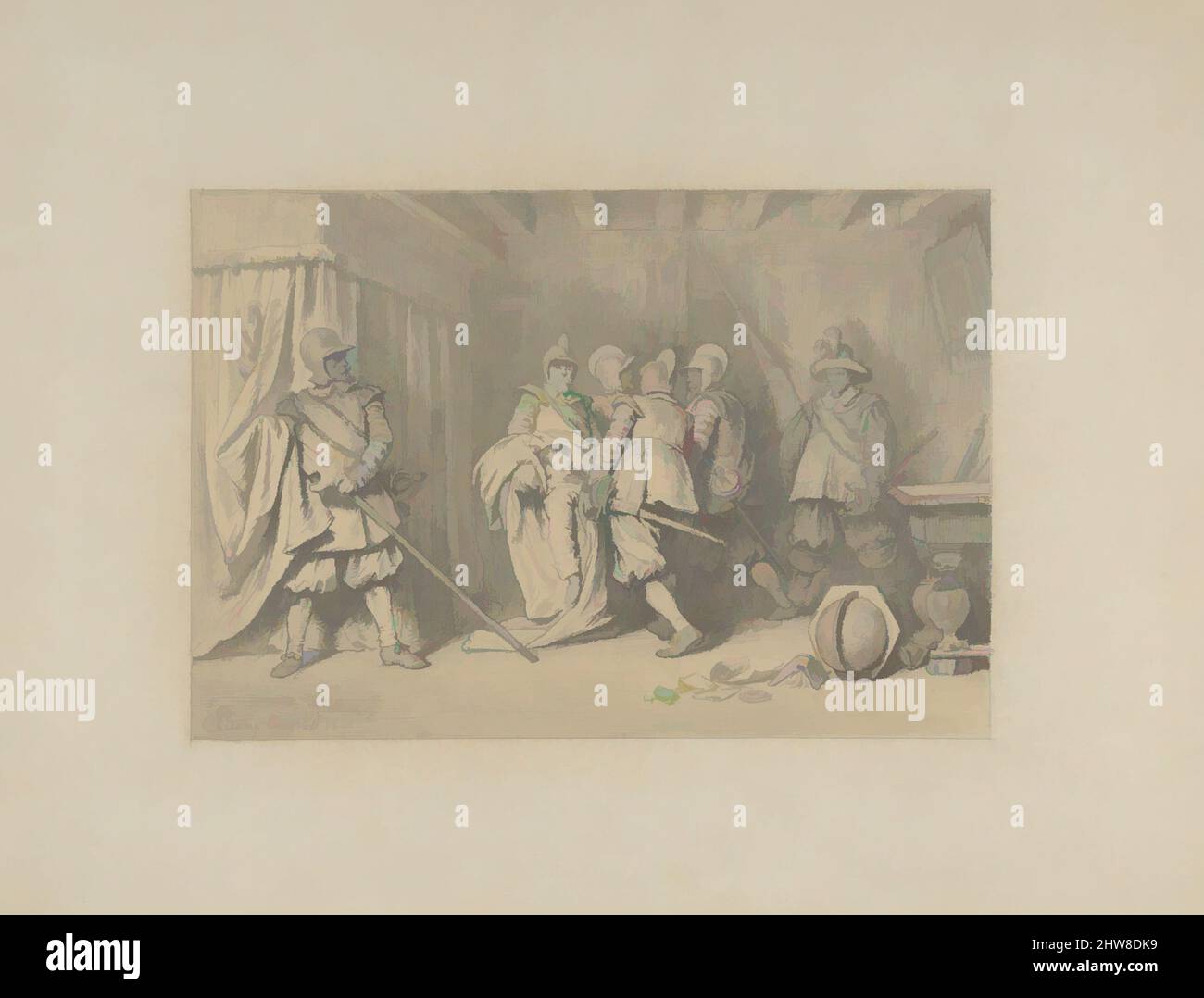 Kunst, inspiriert von den Toten Wallenstein, die von Soldaten fortgetragen werden, 1871, Graphit, braune Wäsche (?), Blatt: 9 1/16 × 10 15/16 Zoll (23 × 27,8 cm), Zeichnungen, Karl Theodor von Piloty (deutsch, München 1826–1886 Ambach bei München, Klassische Werke, die von Artotop mit einem Schuss Moderne modernisiert wurden. Formen, Farbe und Wert, auffällige visuelle Wirkung auf Kunst. Emotionen durch Freiheit von Kunstwerken auf zeitgemäße Weise. Eine zeitlose Botschaft, die eine wild kreative neue Richtung verfolgt. Künstler, die sich dem digitalen Medium zuwenden und die Artotop NFT erschaffen Stockfoto