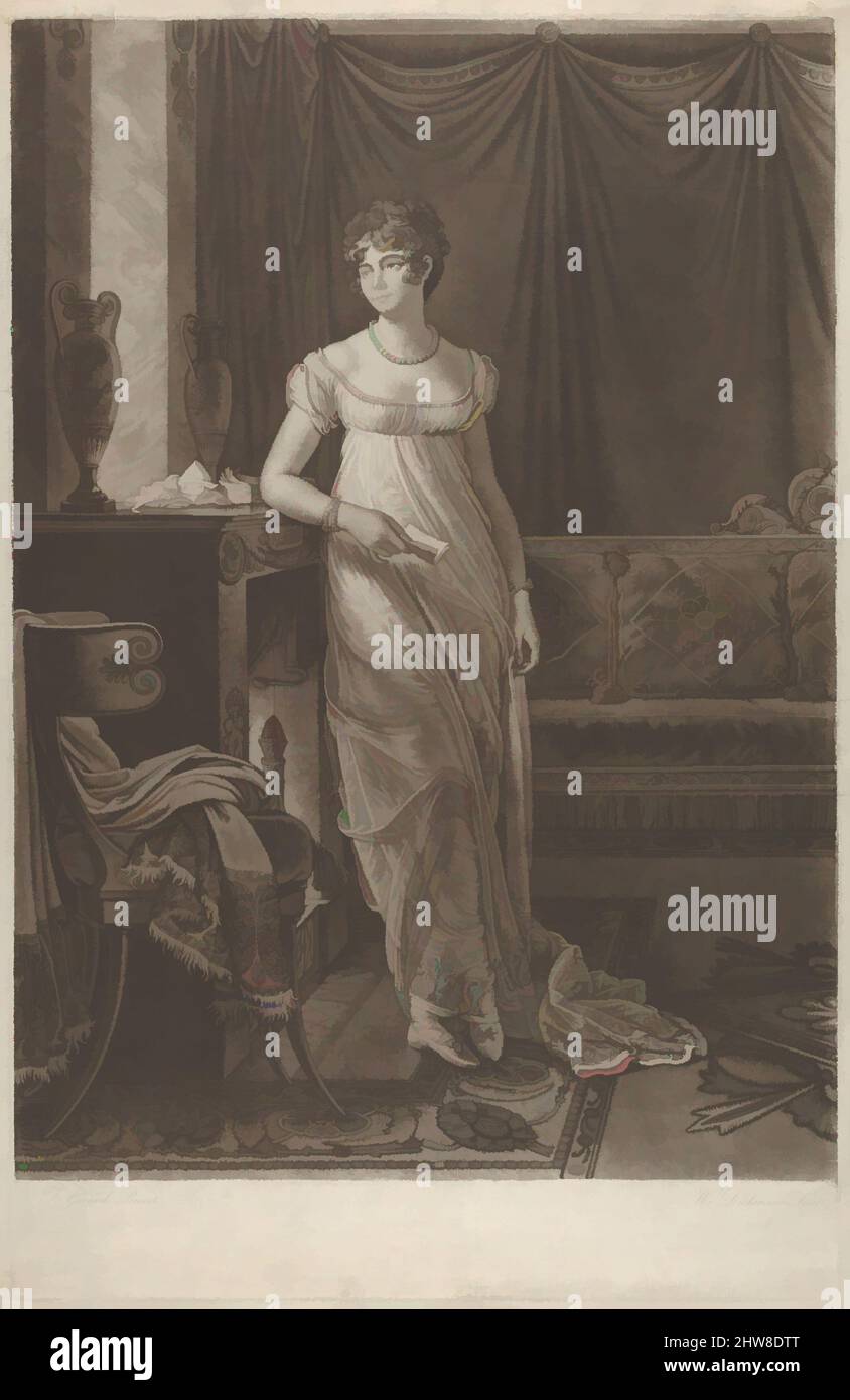 Kunst inspiriert von Madame Talleyrand, ca. 1808, Mezzotint, Platte: 26 5/8 × 17 1/8 Zoll (67,6 × 43,5 cm), Drucke, nach Baron François Gérard (Französisch, Rom 1770–1837 Paris, Klassische Werke, die von Artotop mit einem Schuss Moderne modernisiert wurden. Formen, Farbe und Wert, auffällige visuelle Wirkung auf Kunst. Emotionen durch Freiheit von Kunstwerken auf zeitgemäße Weise. Eine zeitlose Botschaft, die eine wild kreative neue Richtung verfolgt. Künstler, die sich dem digitalen Medium zuwenden und die Artotop NFT erschaffen Stockfoto