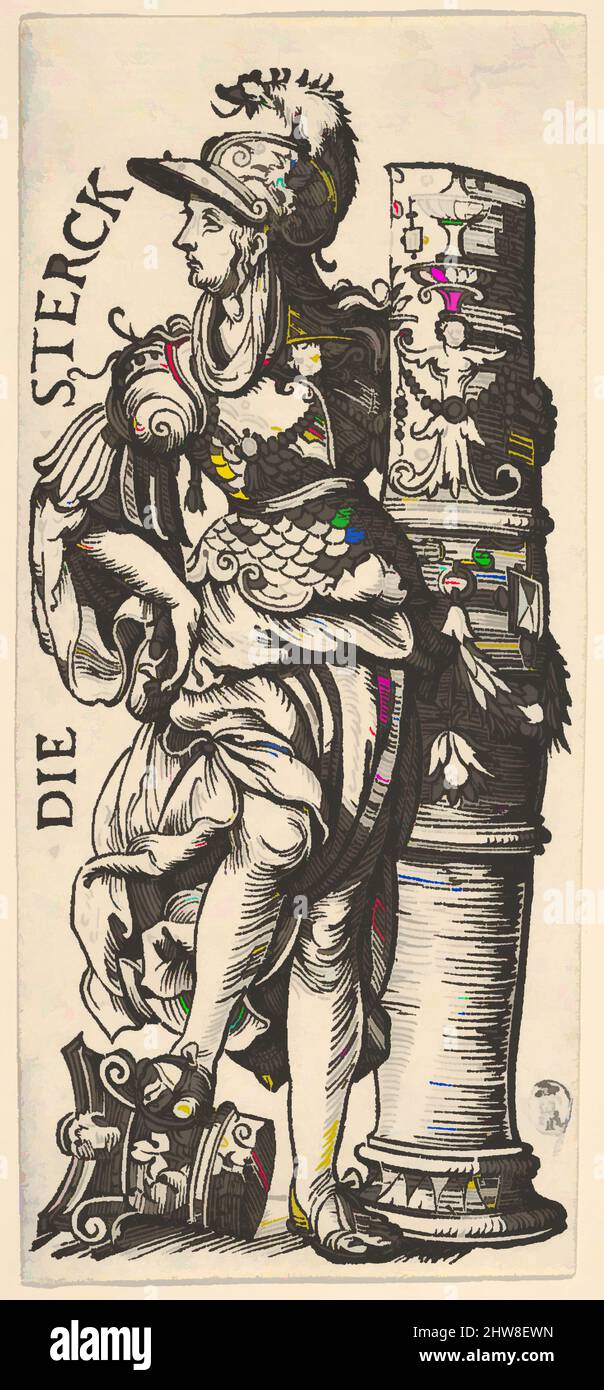Kunst inspiriert von Fortitude (die Sterck), aus den Sieben Tugenden, Holzschnitt; dritter Zustand von drei (Hollstein), Blatt: 6 11/16 × 3 in. (17 × 7,6 cm), Drucke, Hans Burgkmair (deutsch, Augsburg 1473–1531 Augsburg, Klassische Werke, die von Artotop mit einem Schuss Moderne modernisiert wurden. Formen, Farbe und Wert, auffällige visuelle Wirkung auf Kunst. Emotionen durch Freiheit von Kunstwerken auf zeitgemäße Weise. Eine zeitlose Botschaft, die eine wild kreative neue Richtung verfolgt. Künstler, die sich dem digitalen Medium zuwenden und die Artotop NFT erschaffen Stockfoto