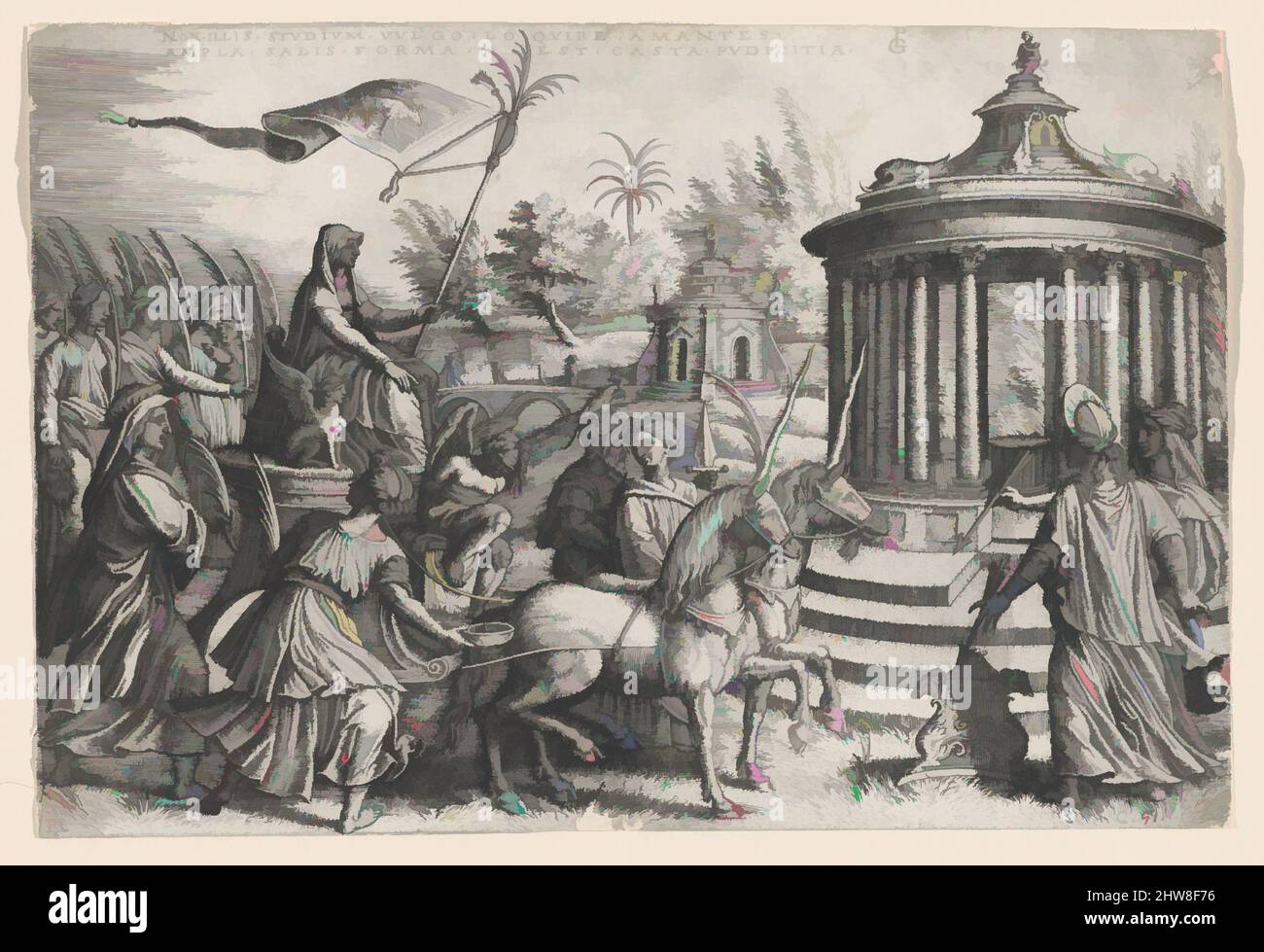 Kunst inspiriert vom Triumph der Keuschheit über die Liebe, von den Triumphen Petrarcas, Gravur, Blatt: 5 9/16 × 8 1/8 in. (14,1 × 20,6 cm), Drucke, Georg Pencz (deutsch, Breslau ca. 1500–1550 Leipzig, Klassische Werke von Artotop mit einem Schuss Moderne modernisiert. Formen, Farbe und Wert, auffällige visuelle Wirkung auf Kunst. Emotionen durch Freiheit von Kunstwerken auf zeitgemäße Weise. Eine zeitlose Botschaft, die eine wild kreative neue Richtung verfolgt. Künstler, die sich dem digitalen Medium zuwenden und die Artotop NFT erschaffen Stockfoto