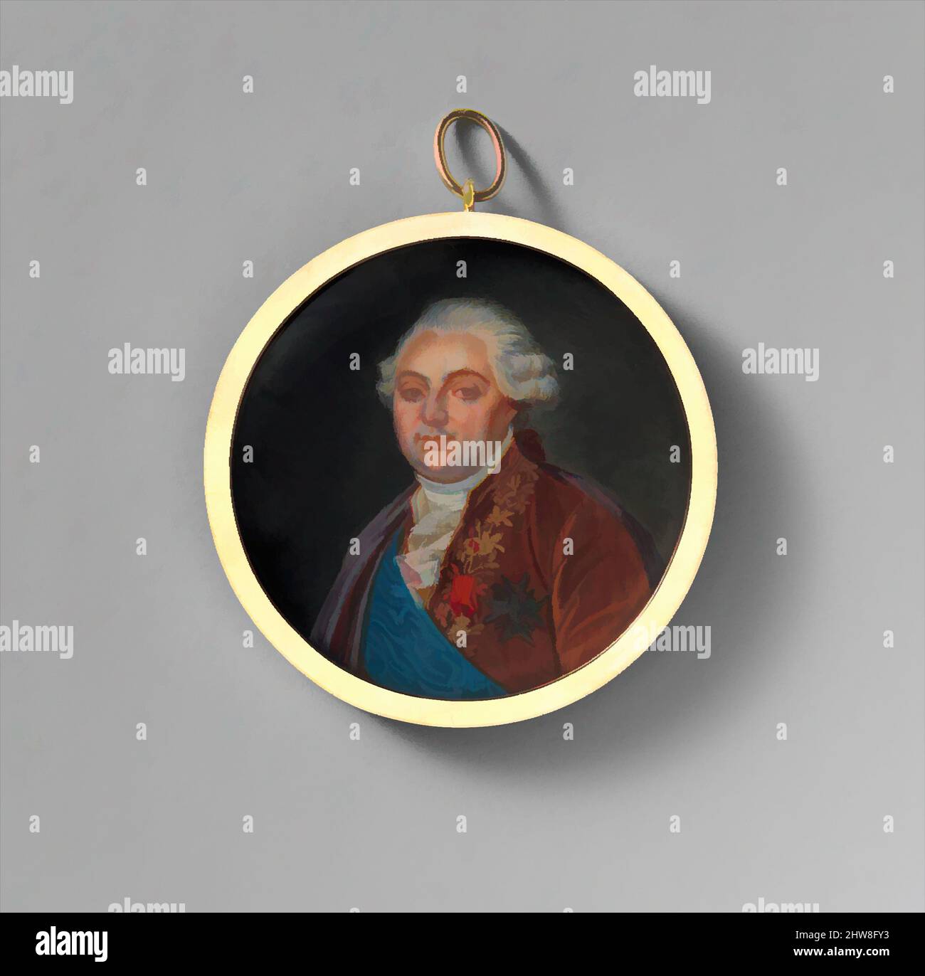 Kunst inspiriert von Louis XVI (1754–1793), König von Frankreich, 1787, Elfenbein, Durchmesser 2 5/8 Zoll (67 mm), Miniaturen, Antoine François Callet zugeschrieben (Französisch, Paris 1741–1823 Paris, Klassische Werke, die von Artotop mit einem Schuss Moderne modernisiert wurden. Formen, Farbe und Wert, auffällige visuelle Wirkung auf Kunst. Emotionen durch Freiheit von Kunstwerken auf zeitgemäße Weise. Eine zeitlose Botschaft, die eine wild kreative neue Richtung verfolgt. Künstler, die sich dem digitalen Medium zuwenden und die Artotop NFT erschaffen Stockfoto
