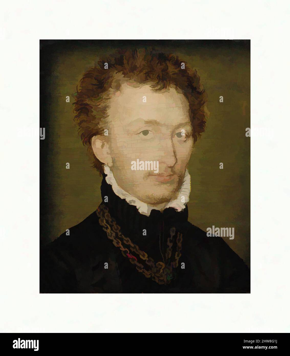 Kunst inspiriert von Portrait of a man with a Gold Chain, Öl auf Holz, 5 1/4 x 4 3/8 Zoll (13,3 x 11,1 cm), Gemälde, zugeschrieben Corneille de Lyon (Niederländisch, Den Haag, aktiv von 1533–gestorben 1575 Lyon, Klassische Werke, modernisiert von Artotop mit einem Schuss Moderne. Formen, Farbe und Wert, auffällige visuelle Wirkung auf Kunst. Emotionen durch Freiheit von Kunstwerken auf zeitgemäße Weise. Eine zeitlose Botschaft, die eine wild kreative neue Richtung verfolgt. Künstler, die sich dem digitalen Medium zuwenden und die Artotop NFT erschaffen Stockfoto