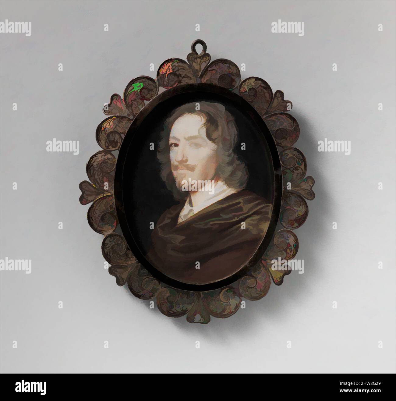 Kunst inspiriert von Henry Carey (1596–1661), zweiter Earl of Monmouth, 1649, Vellum auf vorbereiteter Karte, Oval, 2 1/2 x 2 Zoll (64 x 52 mm), Miniaturen, Samuel Cooper (Großbritannien, London (?) 1608?–1672 London, Classic Works modernisiert von Artotop mit einem Schuss Moderne. Formen, Farbe und Wert, auffällige visuelle Wirkung auf Kunst. Emotionen durch Freiheit von Kunstwerken auf zeitgemäße Weise. Eine zeitlose Botschaft, die eine wild kreative neue Richtung verfolgt. Künstler, die sich dem digitalen Medium zuwenden und die Artotop NFT erschaffen Stockfoto