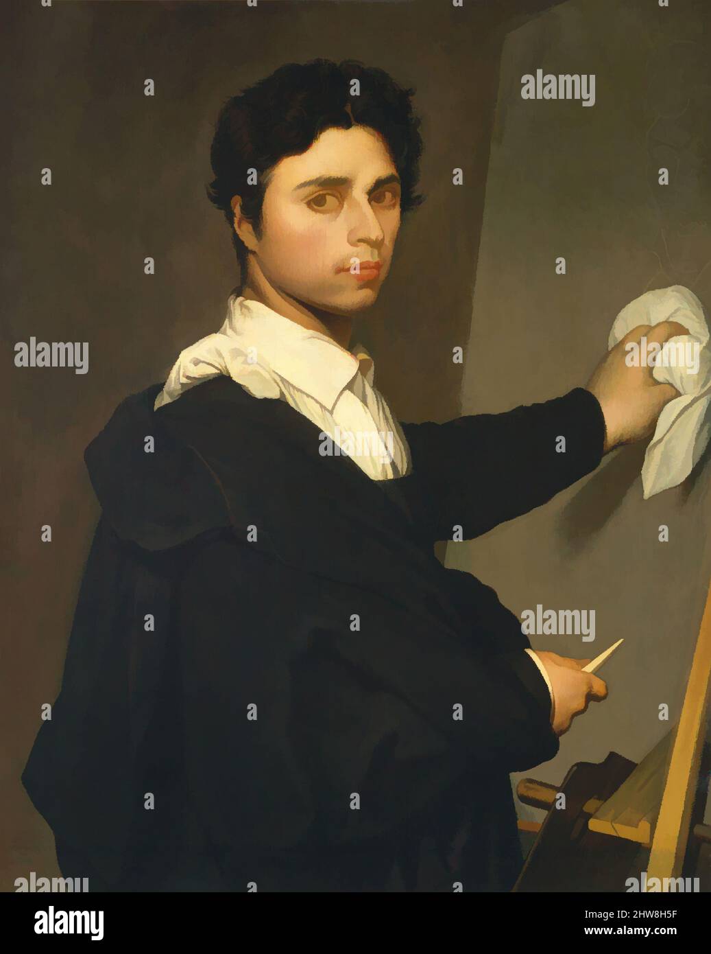 Art Inspired by Ingres (1780–1867) as a Young man, 1850–60, Öl auf Leinwand, 34 x 27 1/ 2 in. (86,4 x 69,9 cm), Gemälde, ? Madame Gustave Héquet (Französisch, 1845–1865, Klassische Werke, die von Artotop mit einem Schuss Moderne modernisiert wurden. Formen, Farbe und Wert, auffällige visuelle Wirkung auf Kunst. Emotionen durch Freiheit von Kunstwerken auf zeitgemäße Weise. Eine zeitlose Botschaft, die eine wild kreative neue Richtung verfolgt. Künstler, die sich dem digitalen Medium zuwenden und die Artotop NFT erschaffen Stockfoto