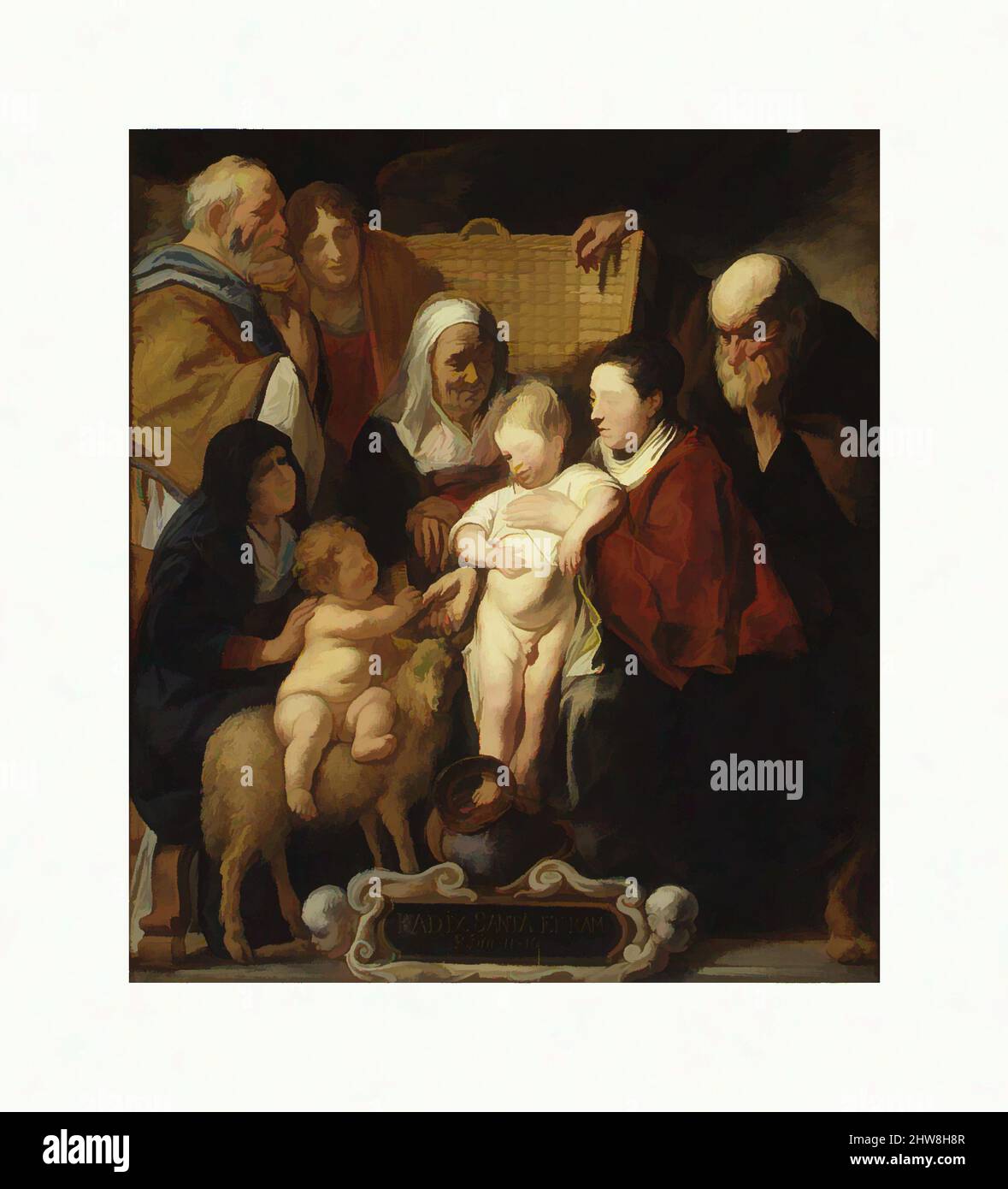 Kunst inspiriert von der Heiligen Familie mit der Heiligen Anna und dem Jungen Täufer und seinen Eltern, Anfang 1620s und 1650s, Öl auf Holz, 66 7/8 x 59 Zoll (169,9 x 149,9 cm), Gemälde, Jacob Jordaens (Flämisch, Antwerpen 1593–1678 Antwerpen), Jordaens revidierte nach vielen Jahren häufig seine eigenen Gemälde, Klassisches Werk, das von Artotop mit einem Schuss Moderne modernisiert wurde. Formen, Farbe und Wert, auffällige visuelle Wirkung auf Kunst. Emotionen durch Freiheit von Kunstwerken auf zeitgemäße Weise. Eine zeitlose Botschaft, die eine wild kreative neue Richtung verfolgt. Künstler, die sich dem digitalen Medium zuwenden und die Artotop NFT erschaffen Stockfoto