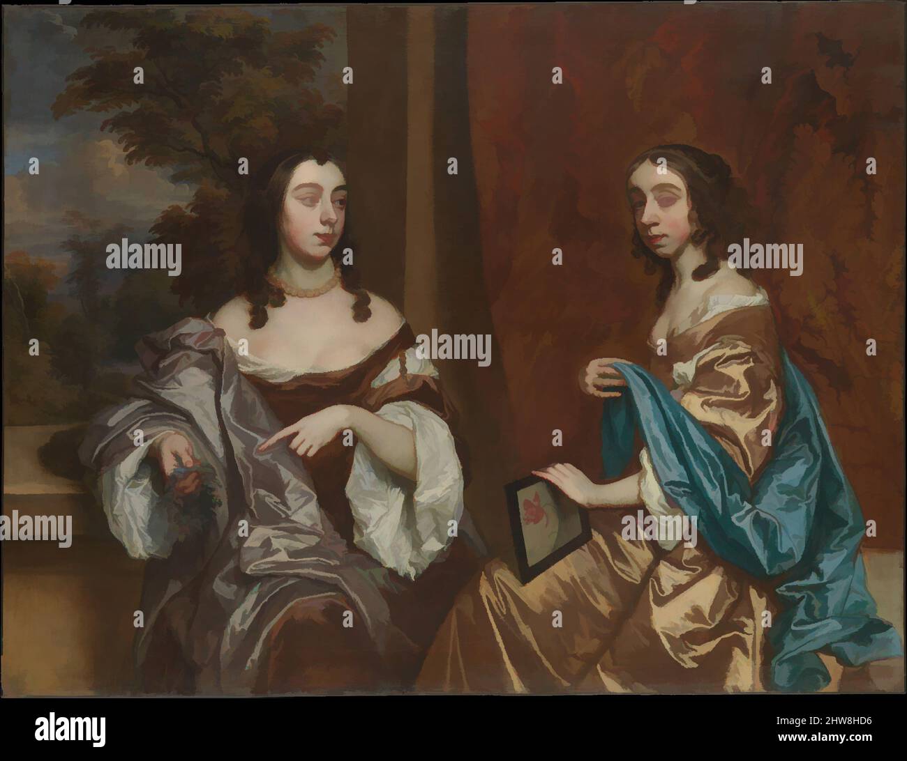 Kunst inspiriert von Mary Capel (1630–1715), später Herzogin von Beaufort, und ihrer Schwester Elizabeth (1633–1678), Gräfin von Carnarvon, Öl auf Leinwand, 51 1/4 x 67 Zoll (130,2 x 170,2 cm), Gemälde, Sir Peter Lely (Pieter van der Faes) (Britisch, Soest 1618–1680 London), Lely wurde beeinflusst von klassischen Werken, die von Artotop mit einem Schuss Moderne modernisiert wurden. Formen, Farbe und Wert, auffällige visuelle Wirkung auf Kunst. Emotionen durch Freiheit von Kunstwerken auf zeitgemäße Weise. Eine zeitlose Botschaft, die eine wild kreative neue Richtung verfolgt. Künstler, die sich dem digitalen Medium zuwenden und die Artotop NFT erschaffen Stockfoto