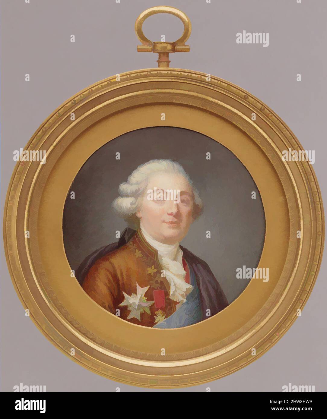 Kunst inspiriert von Louis XVI (1754–1793), König von Frankreich, 1790, Elfenbein, Durchmesser 2 3/4 Zoll (69 mm), Miniaturen, Jean Laurent Mosnier (Französisch, Paris 1743/44–1808 St. Petersburg, Klassische Werke, die von Artotop mit einem Schuss Moderne modernisiert wurden. Formen, Farbe und Wert, auffällige visuelle Wirkung auf Kunst. Emotionen durch Freiheit von Kunstwerken auf zeitgemäße Weise. Eine zeitlose Botschaft, die eine wild kreative neue Richtung verfolgt. Künstler, die sich dem digitalen Medium zuwenden und die Artotop NFT erschaffen Stockfoto